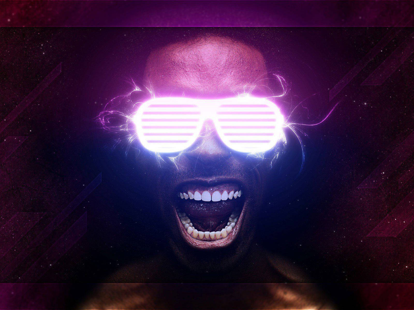 glowing pink shutter shades, cosmic purple starfield, electric sparks, HD Desktop Wallpaper