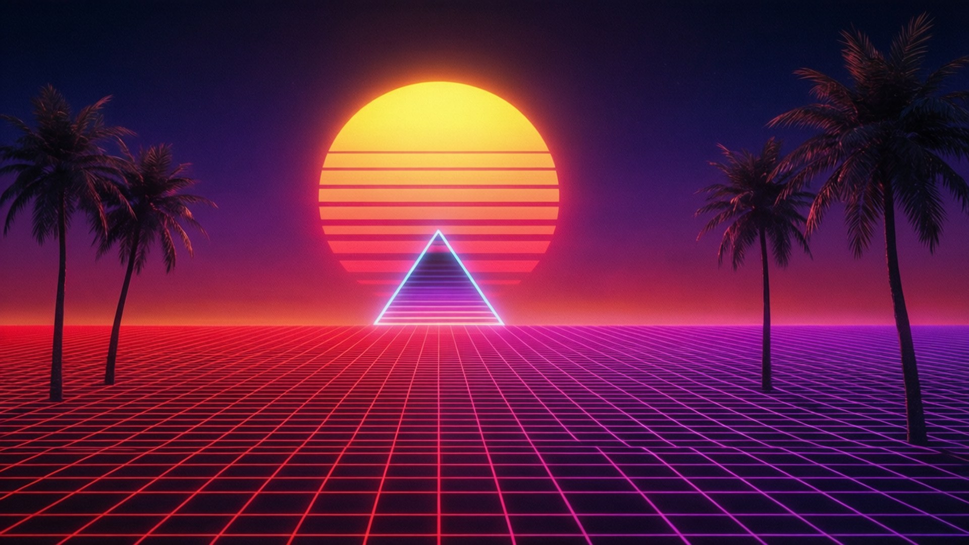 synthwave, 80s, neon sun, Full HD Desktop Wallpaper