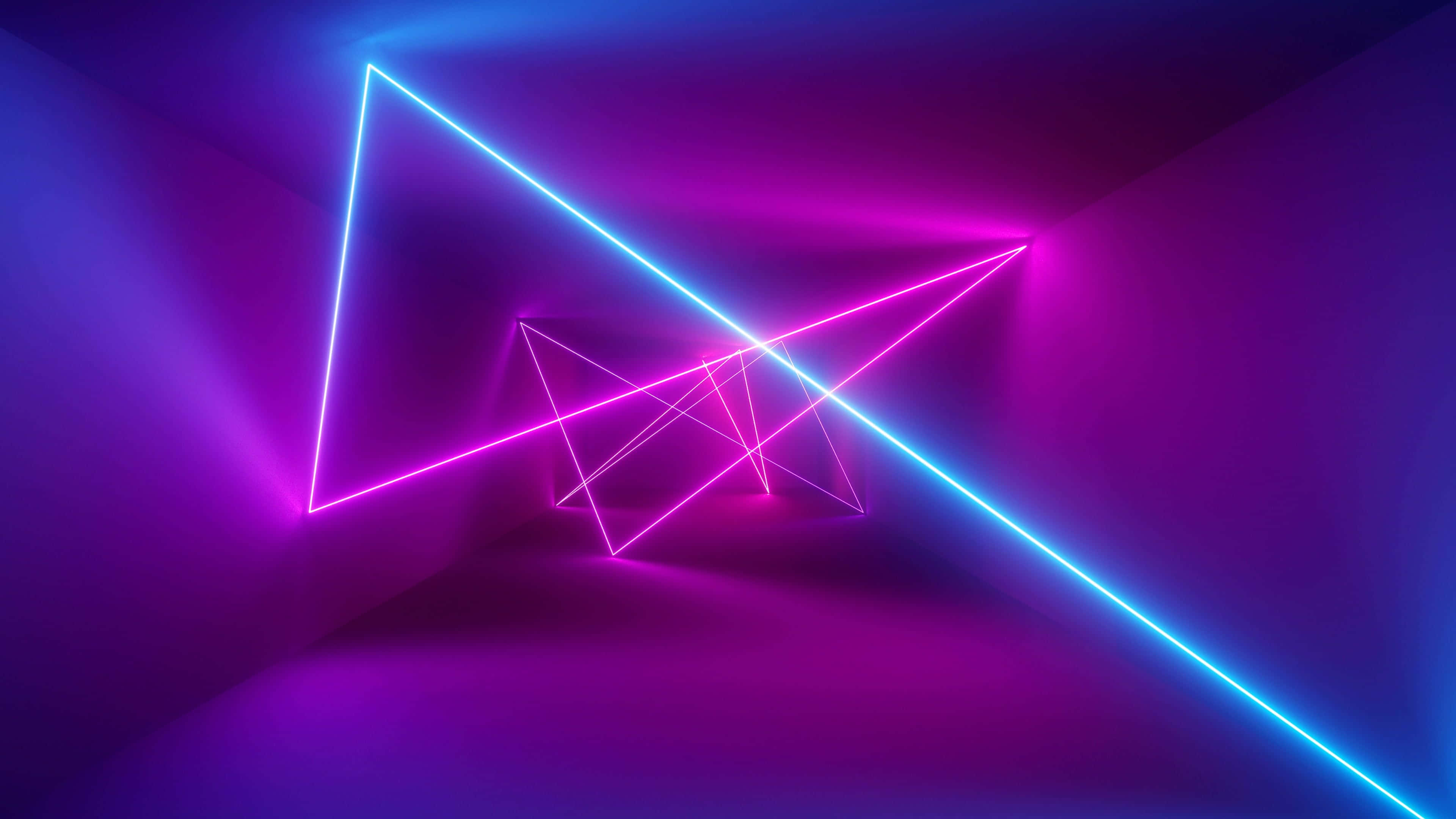 neon blue, pink, triangular light lines, 4K Desktop Wallpaper