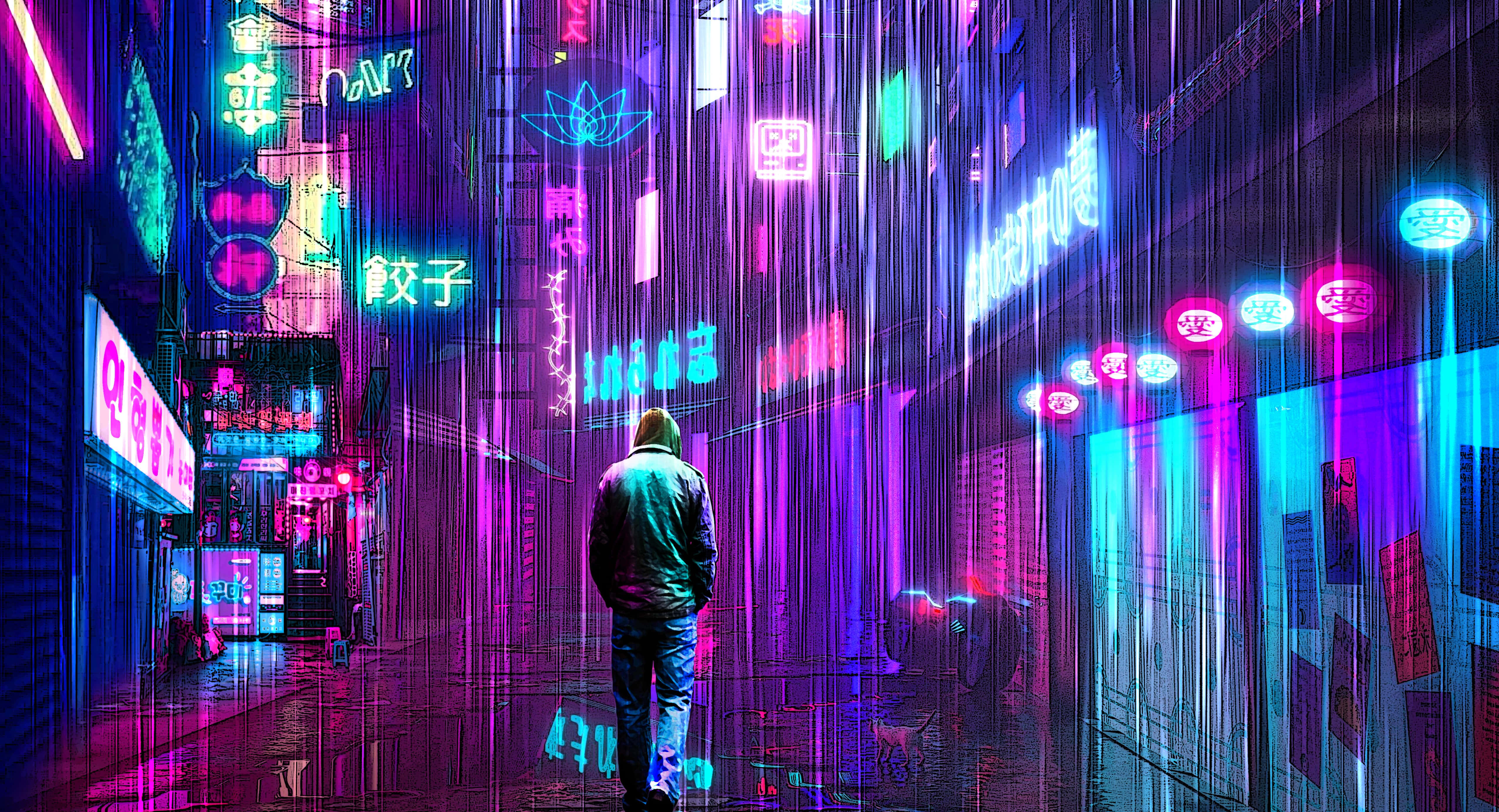 Neon Pc, neon alleyway, vibrant purple and pink signs, 4K Desktop Wallpaper