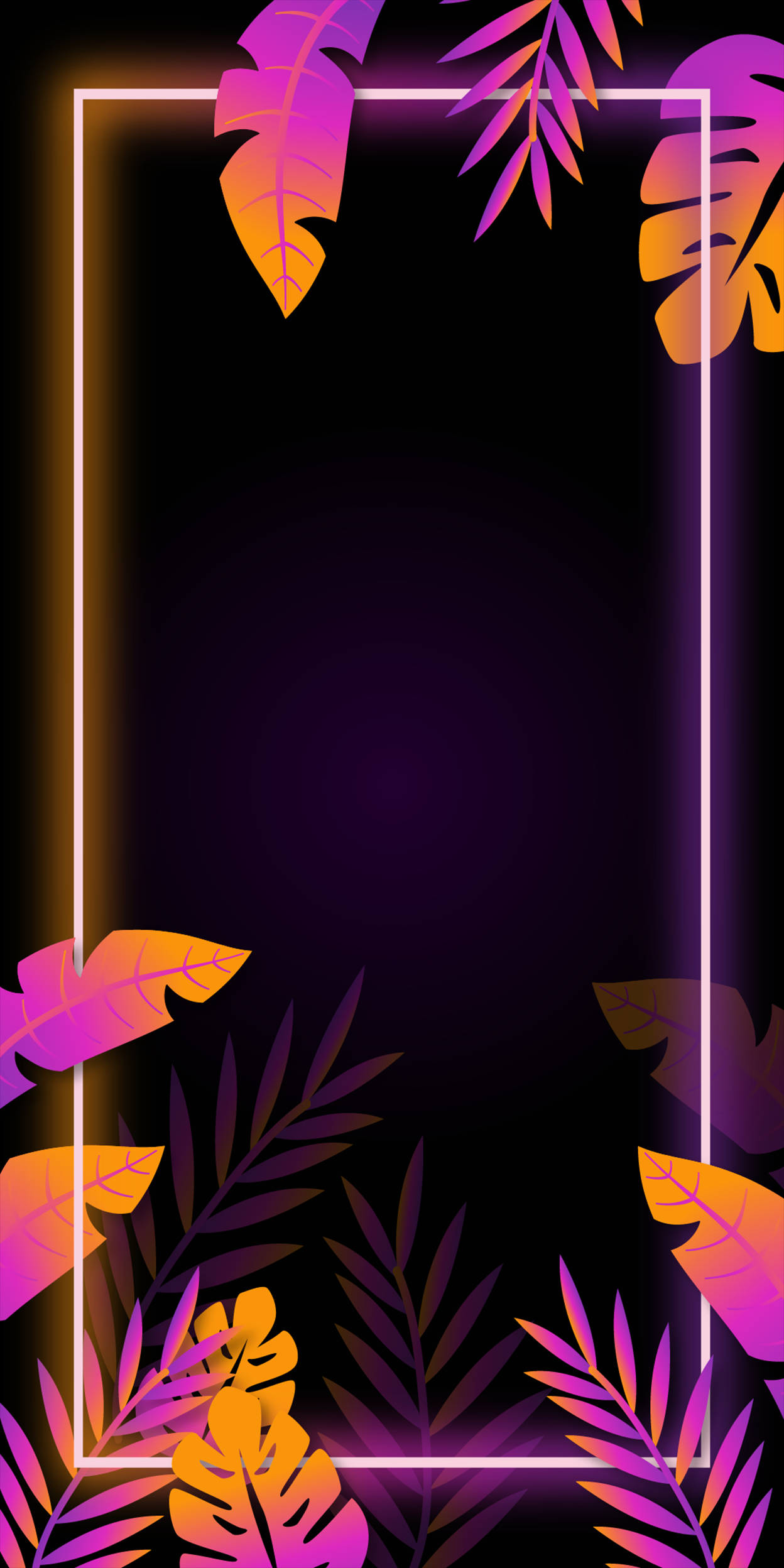 Tropical Leaves, neon frame, purple, Full HD Phone Wallpaper