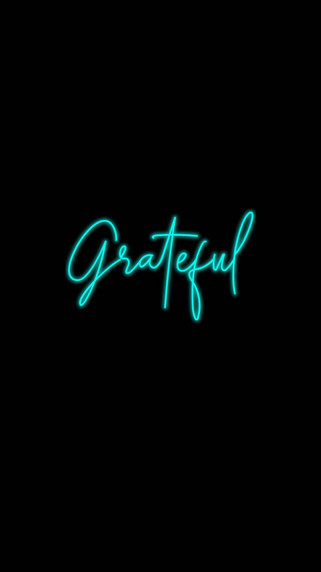 Grateful, turquoise neon sign, black background, Full HD Phone Wallpaper