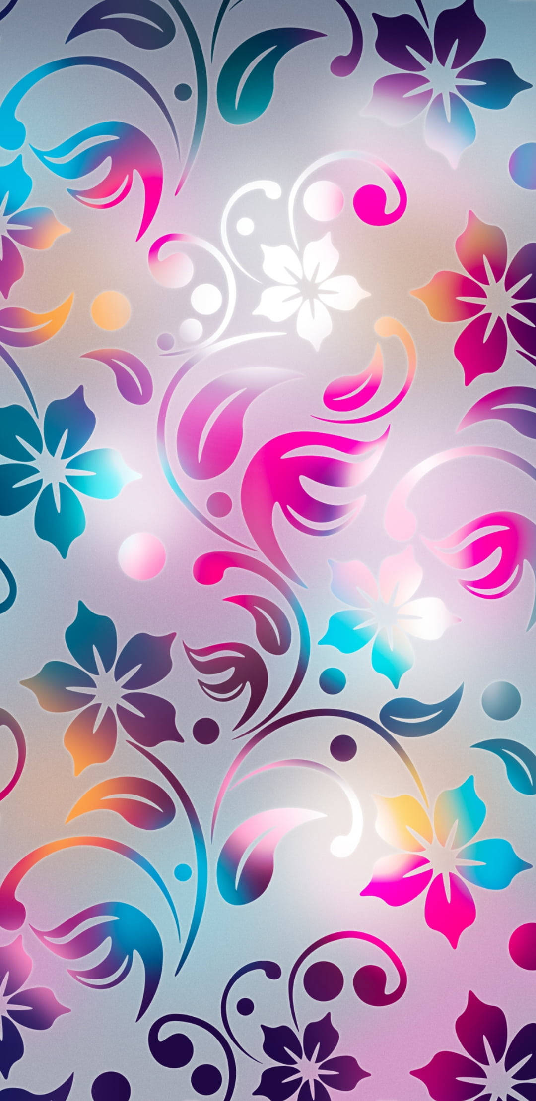 floral pattern, swirling vines, blossoms, Full HD Phone Wallpaper