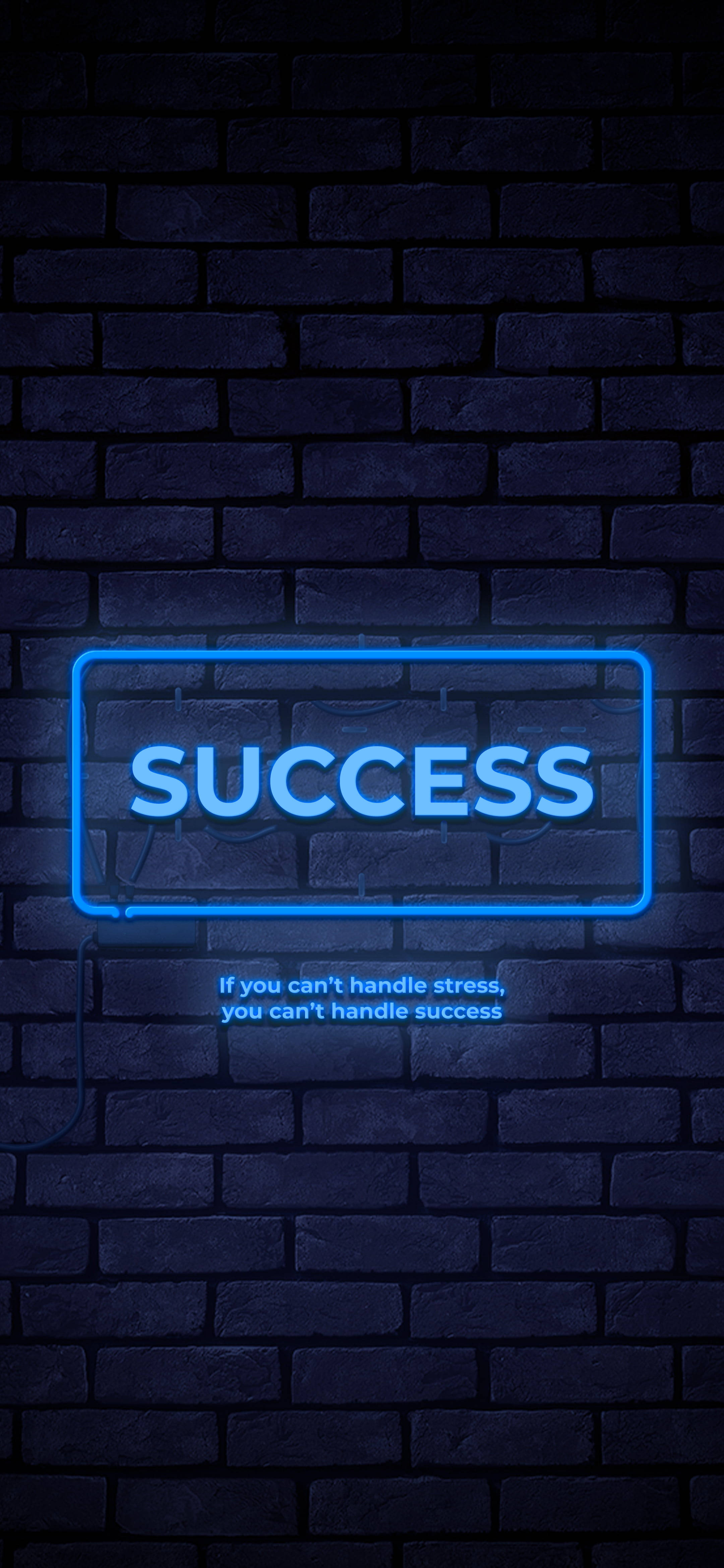 SUCCESS, glowing blue neon sign, dark brick wall, 4K Phone Wallpaper