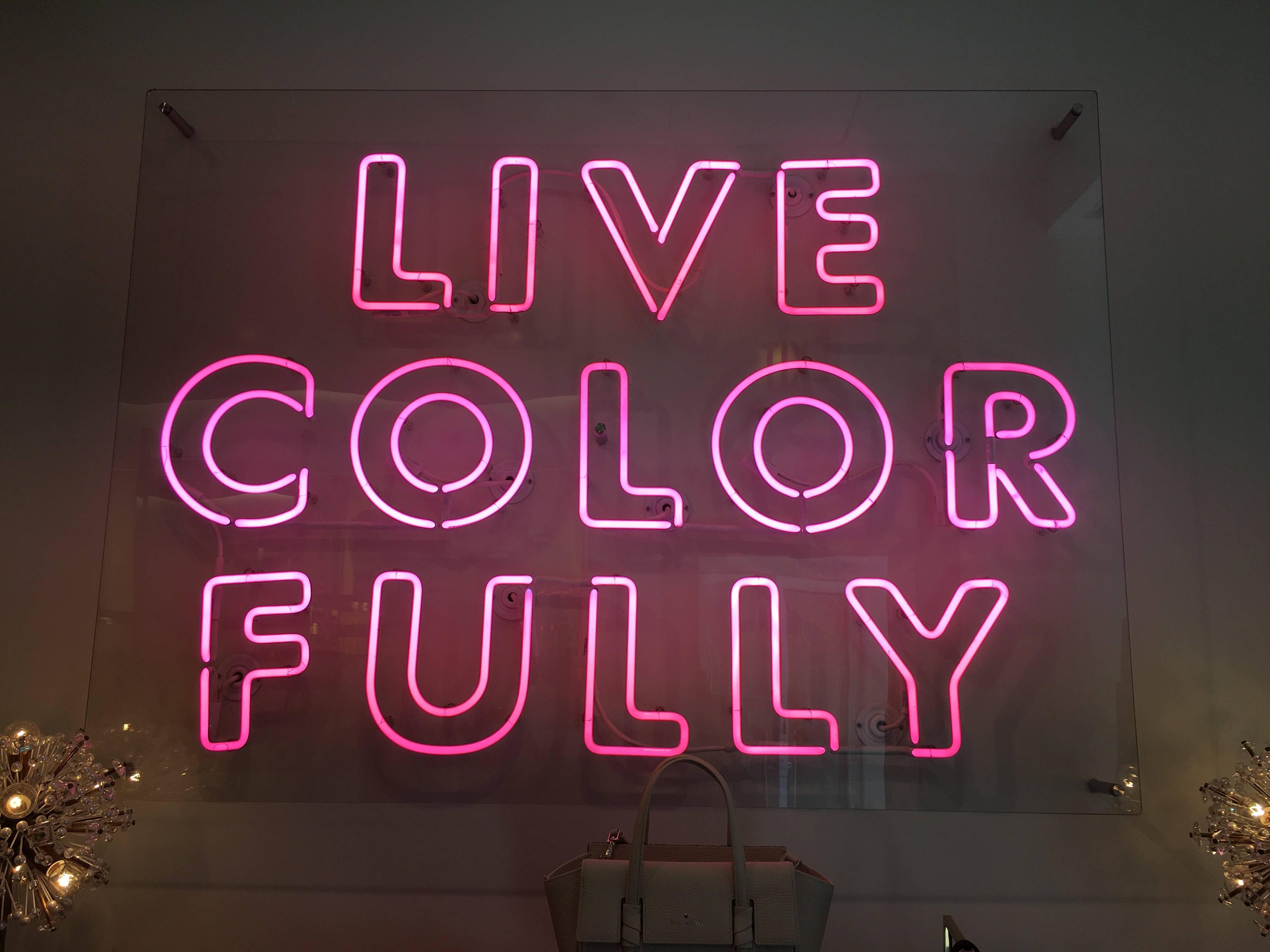 LIVE COLOR FULLY, vibrant pink neon sign, dark wall, 4K Desktop Wallpaper