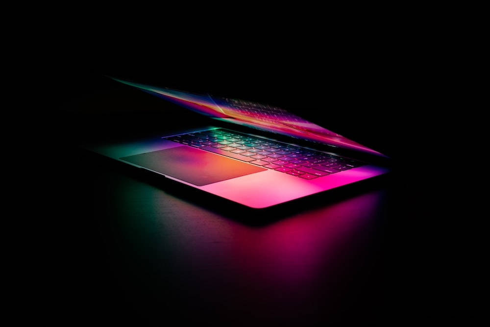 minimalist best laptop, pink screen, rainbow light, SD Desktop Wallpaper