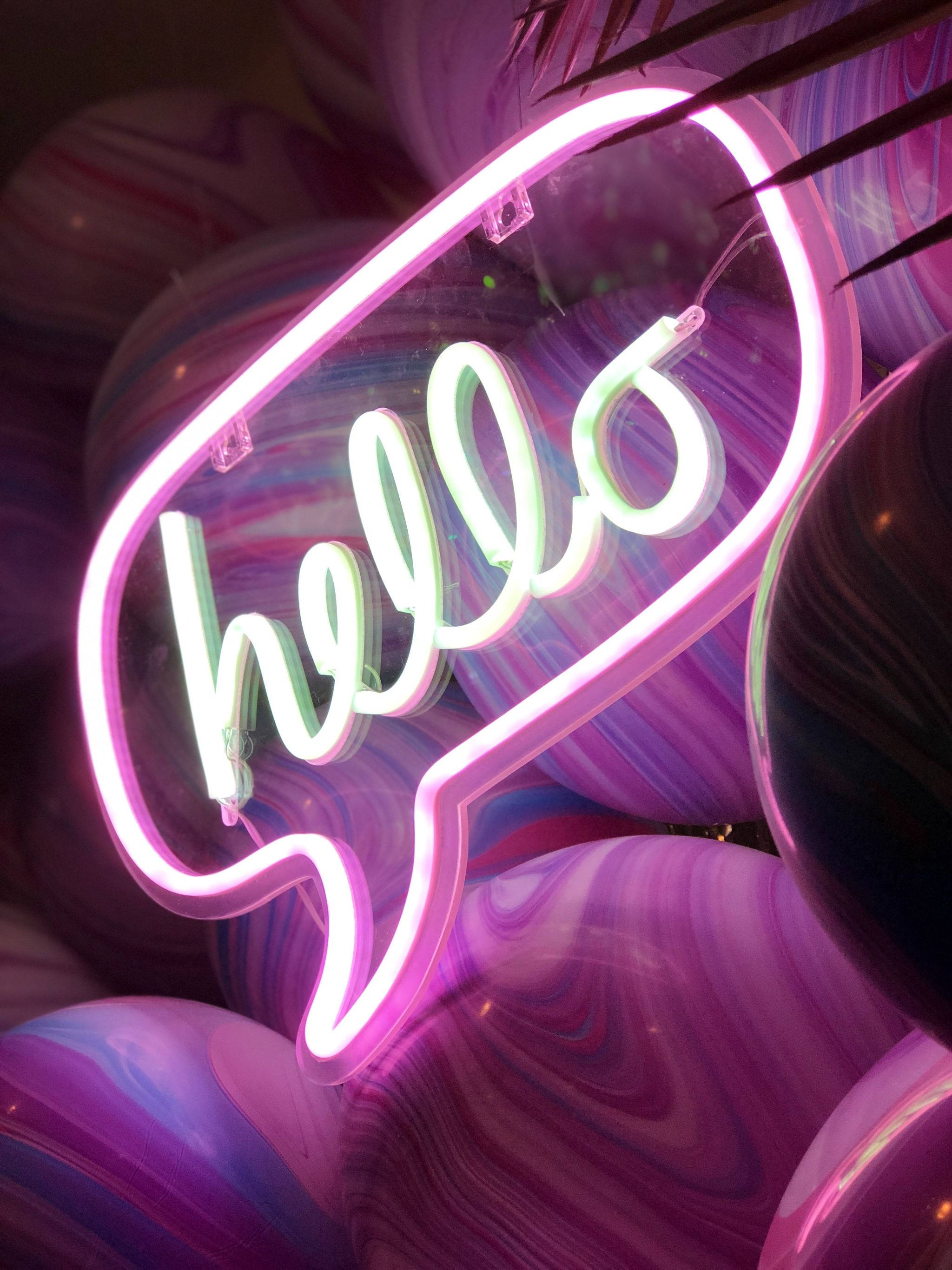 Neon Pink Aesthetic, hello, speech bubble, 2K Phone Wallpaper