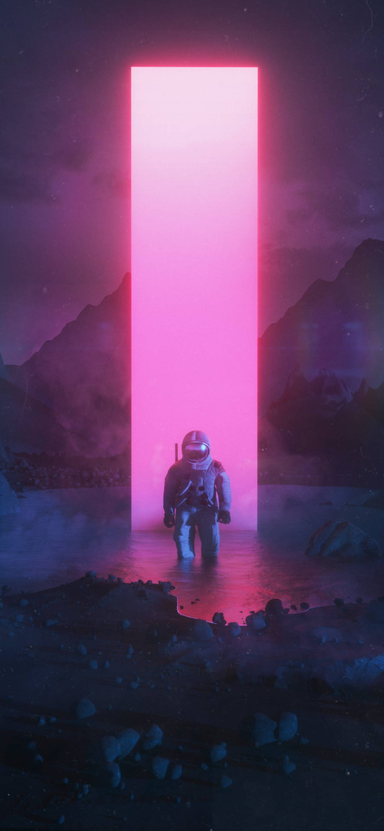 Neon Pink Aesthetic, astronaut, glowing pink vertical portal, 2K Phone Wallpaper
