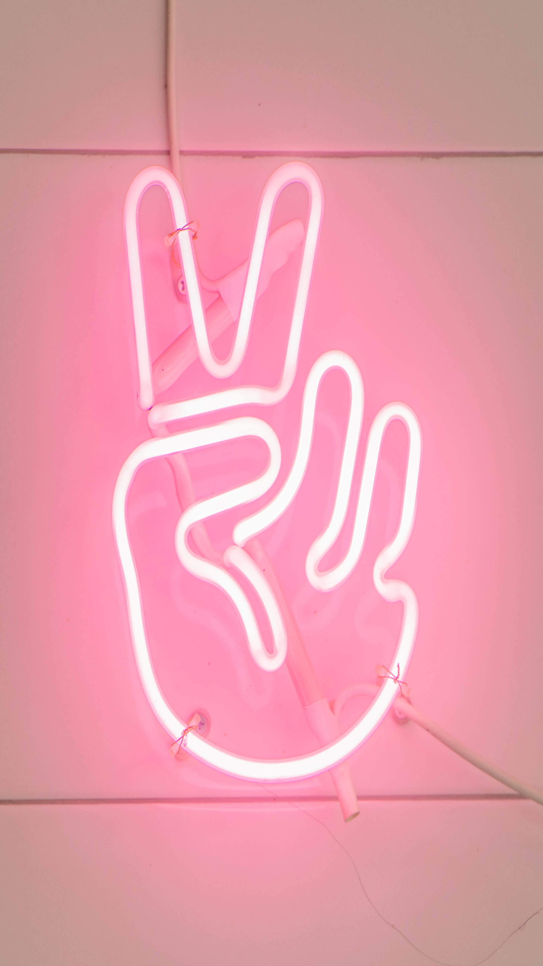Neon Pink Aesthetic, peace sign, glowing pink neon, 4K Phone Wallpaper