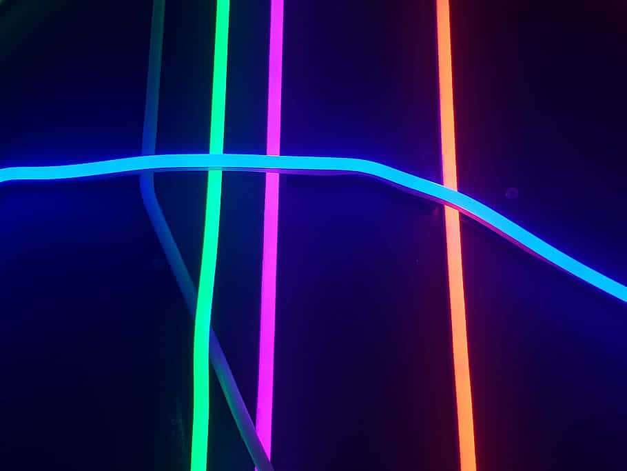 neon light strips, blue green pink and orange, dark background, SD Desktop Wallpaper