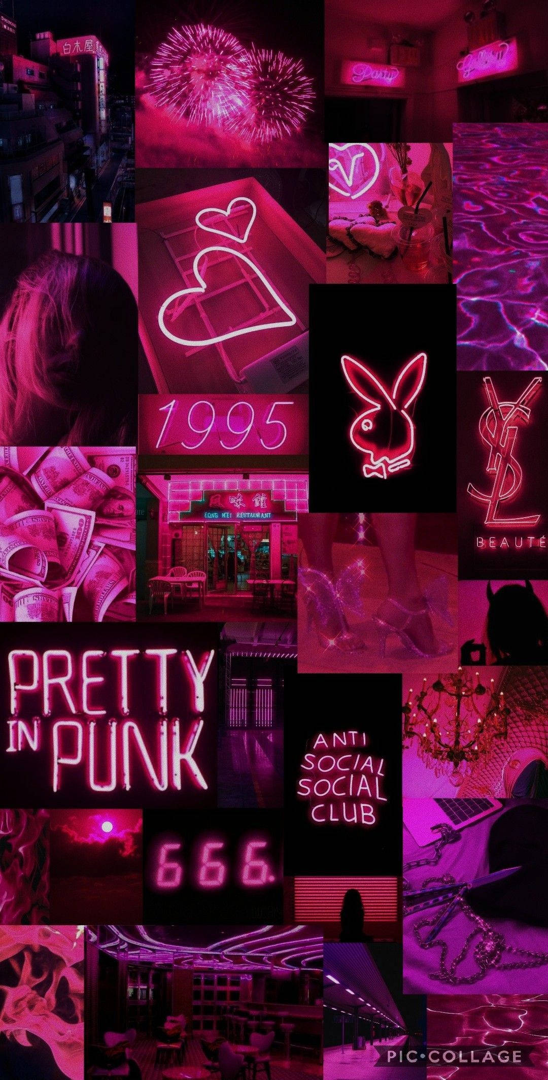 pink neon signs, neon lights, hearts logos, Full HD Phone Wallpaper