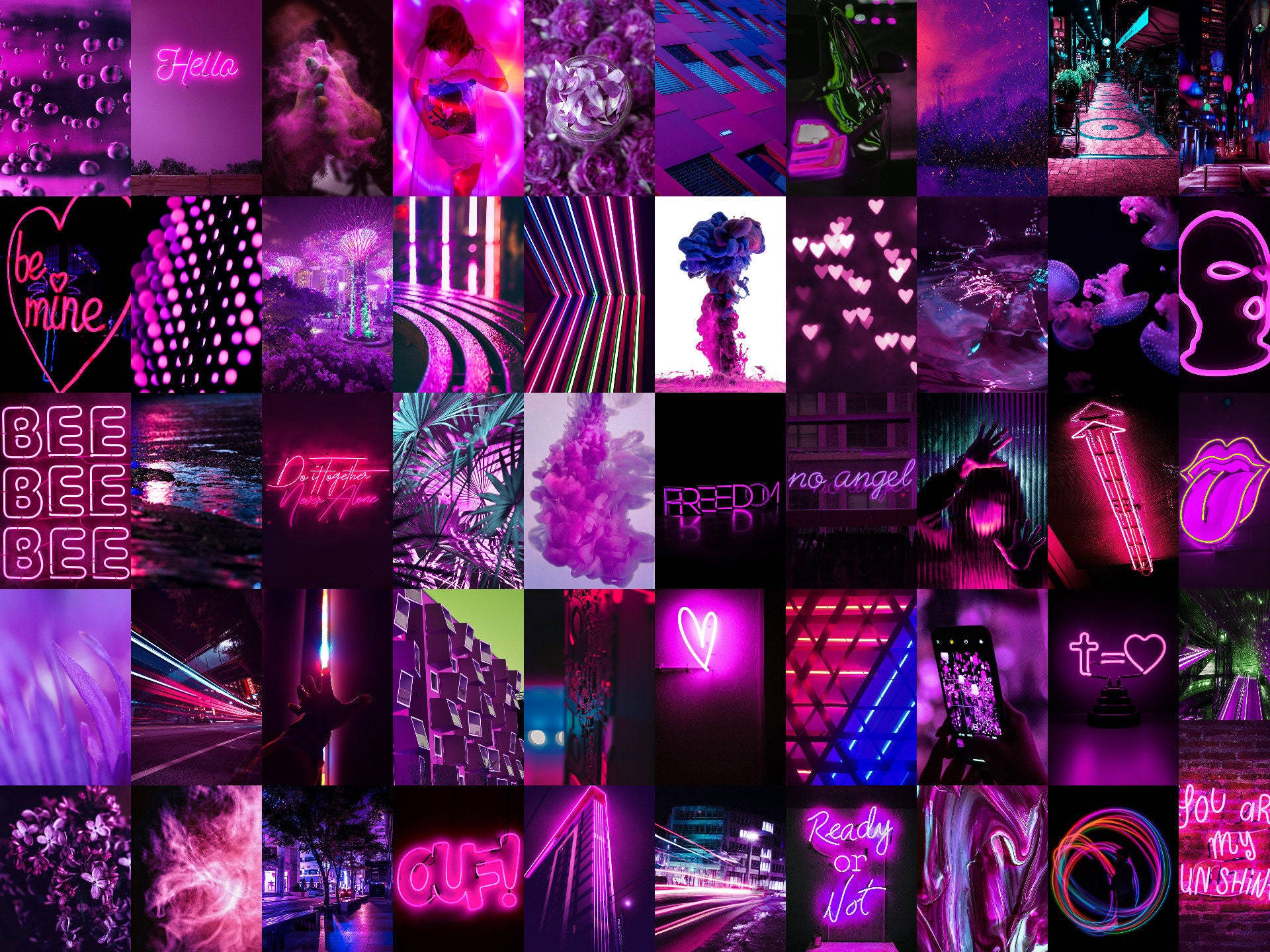 Neon Pink, Purple, Glowing Signs, Full HD Desktop Wallpaper