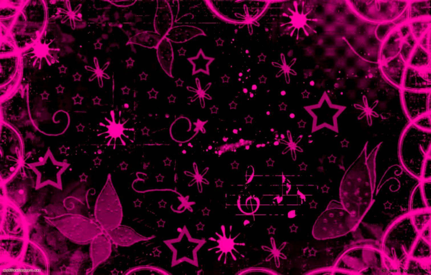 Neon Pink, dark textured background, vibrant pink stars, HD Desktop Wallpaper
