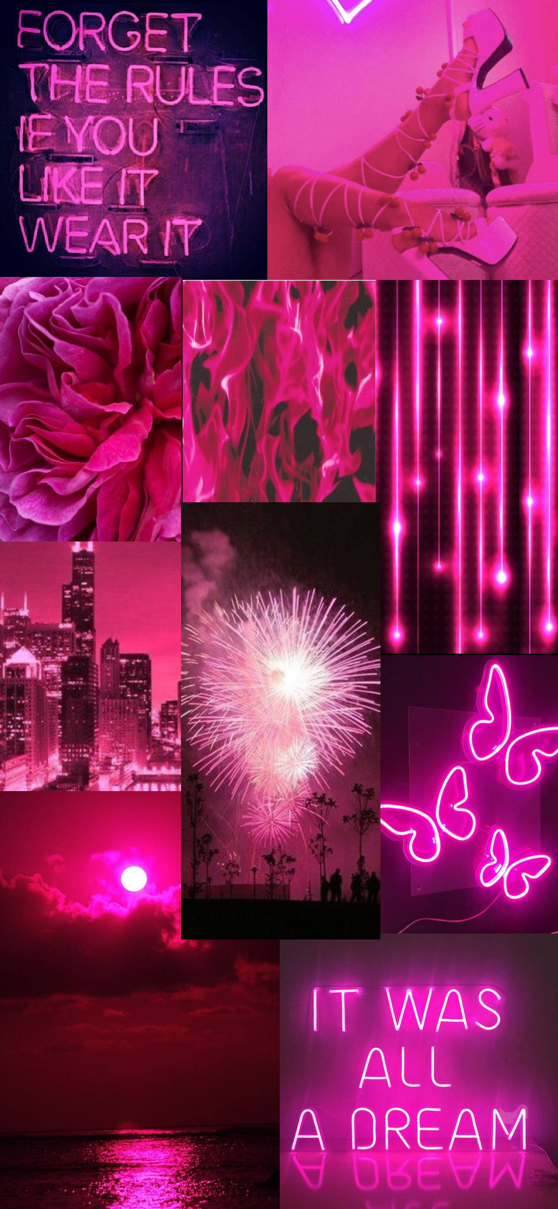 Neon Pink, vibrant pink neon, collage, Full HD Phone Wallpaper