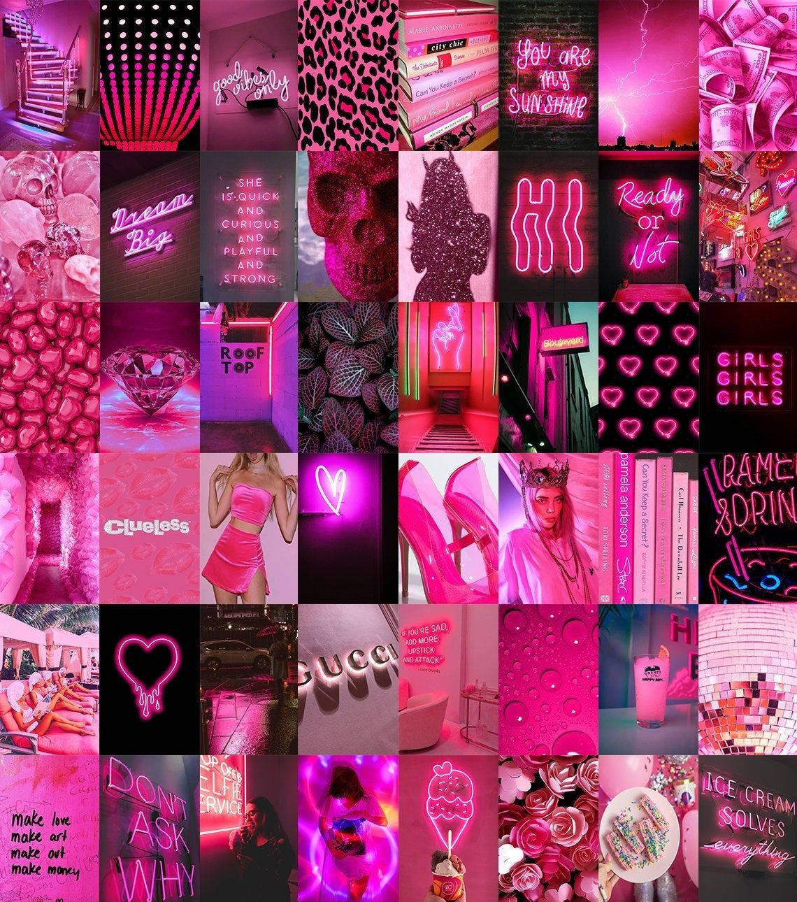 neon pink, neon signs, books, HD Phone Wallpaper