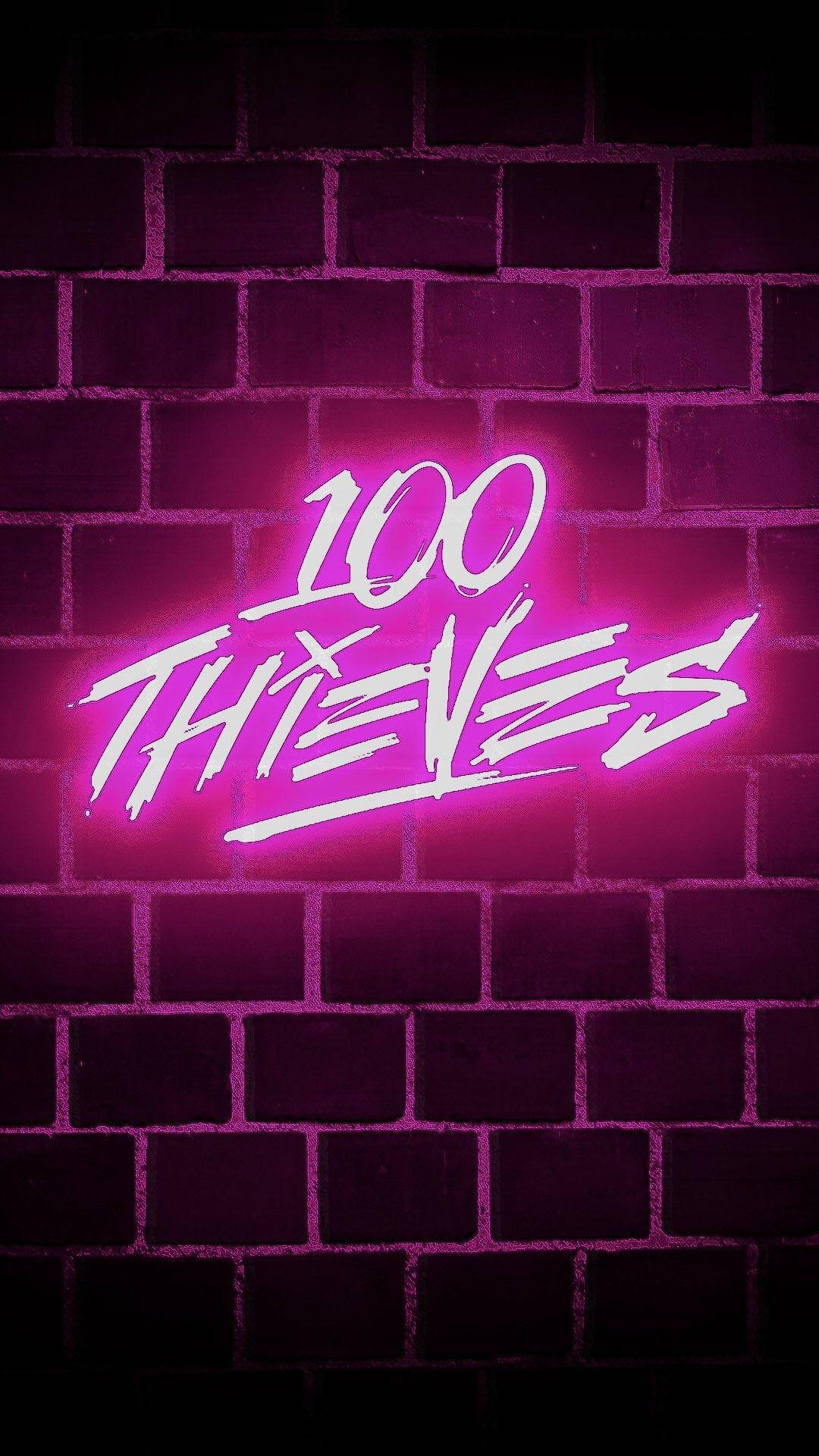 100 Thieves, neon pink, neon sign, Full HD Phone Wallpaper