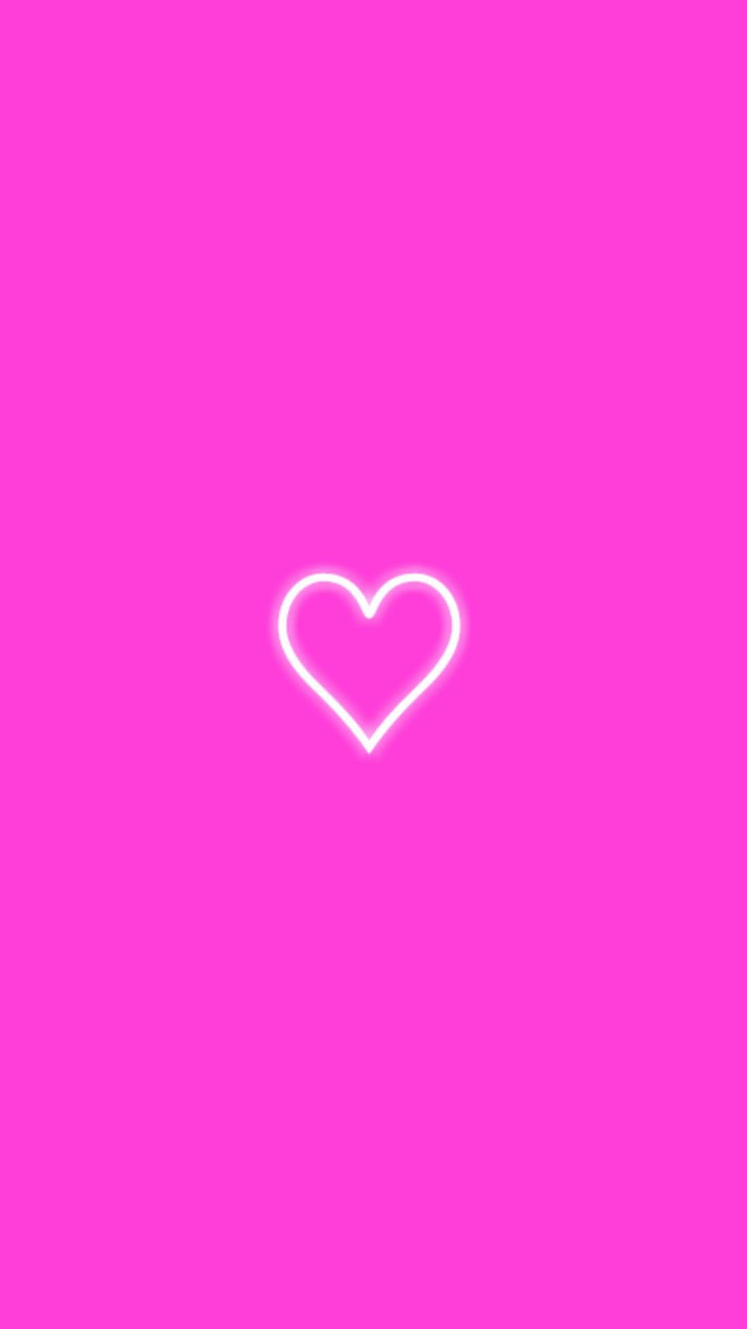 neon pink, glowing white neon heart, vibrant pink background, Full HD Phone Wallpaper