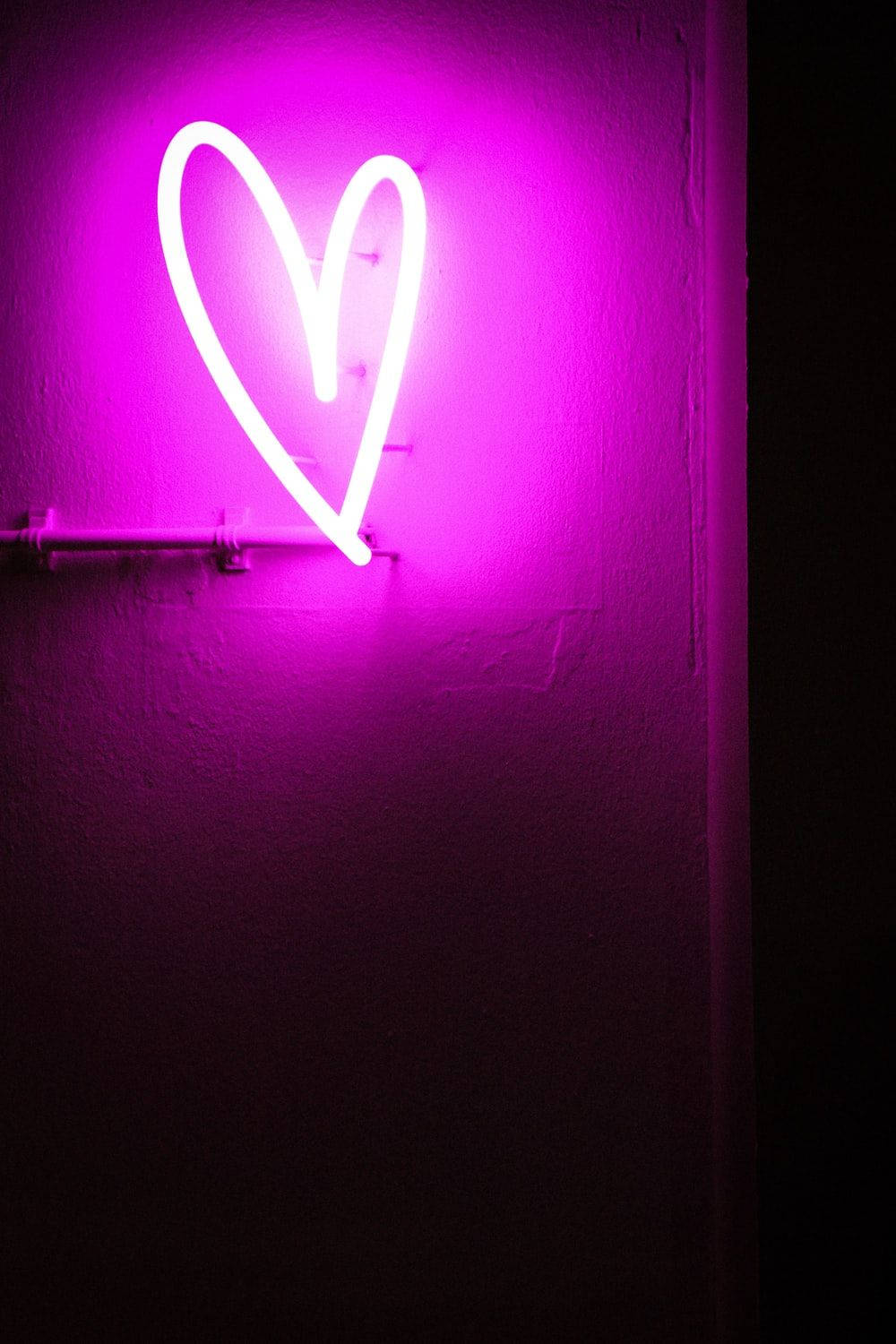 Neon Pink Heart Sign, glowing white neon heart sign, vibrant pink hue, HD Phone Wallpaper