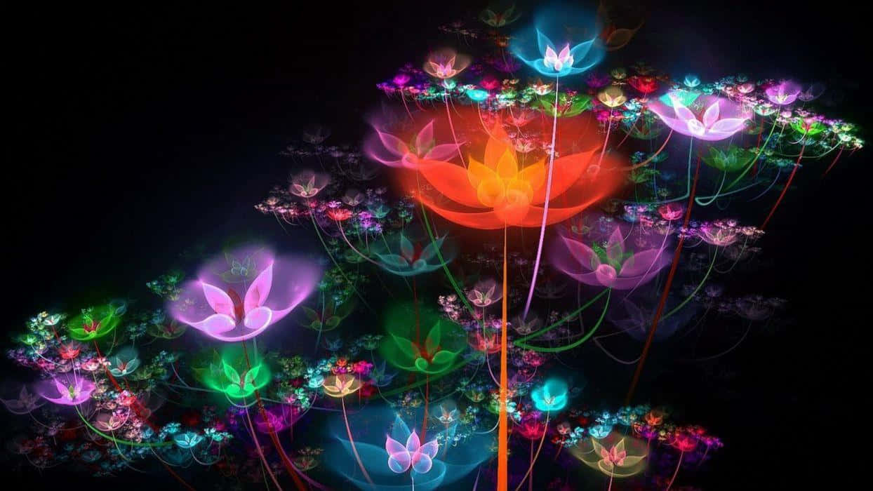 vibrant neon floral display, glowing fractal flowers, radiant hues, SD Desktop Wallpaper