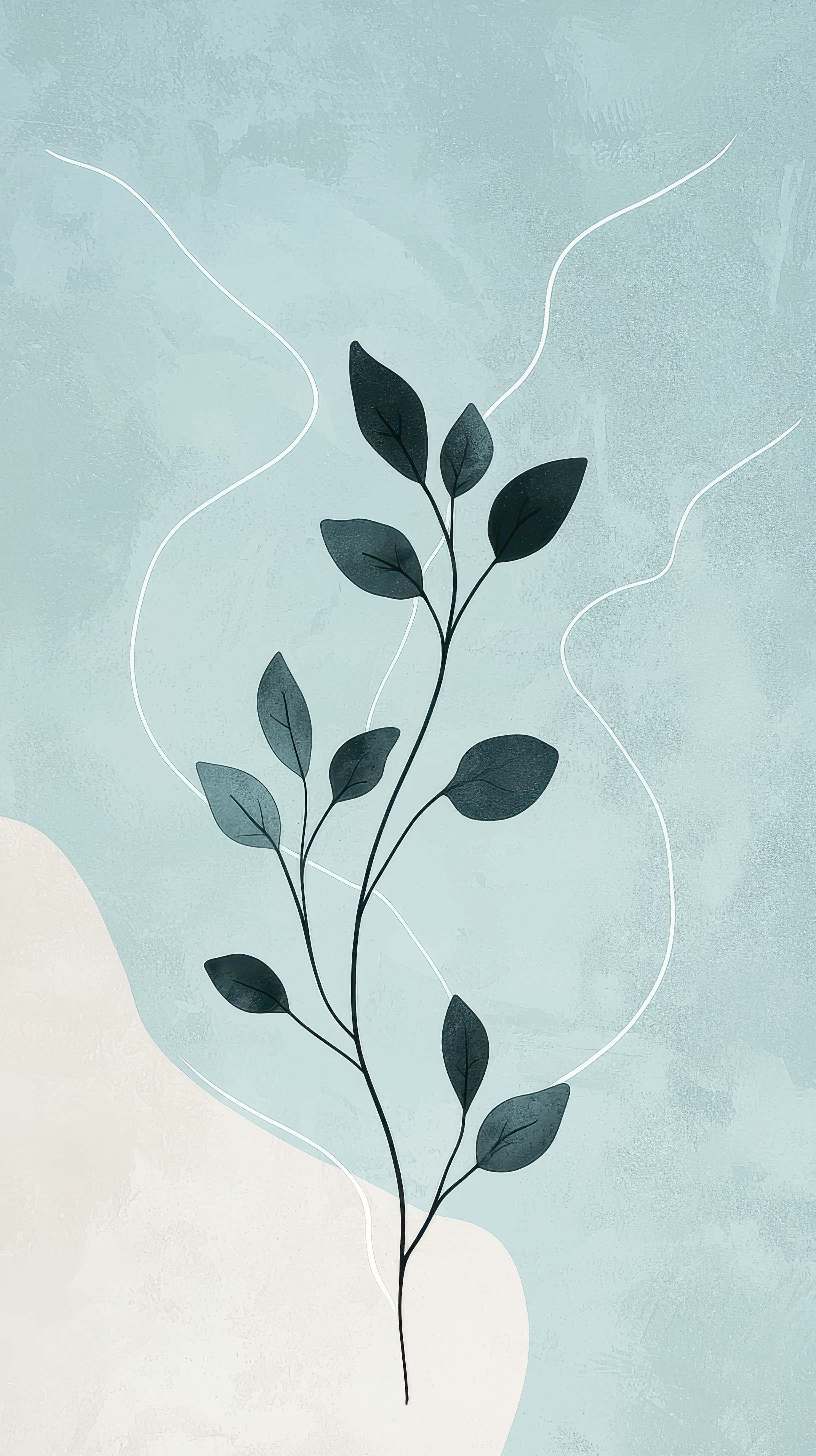 minimal botanical plant, black leaves, light pastel background, 4K Phone Wallpaper