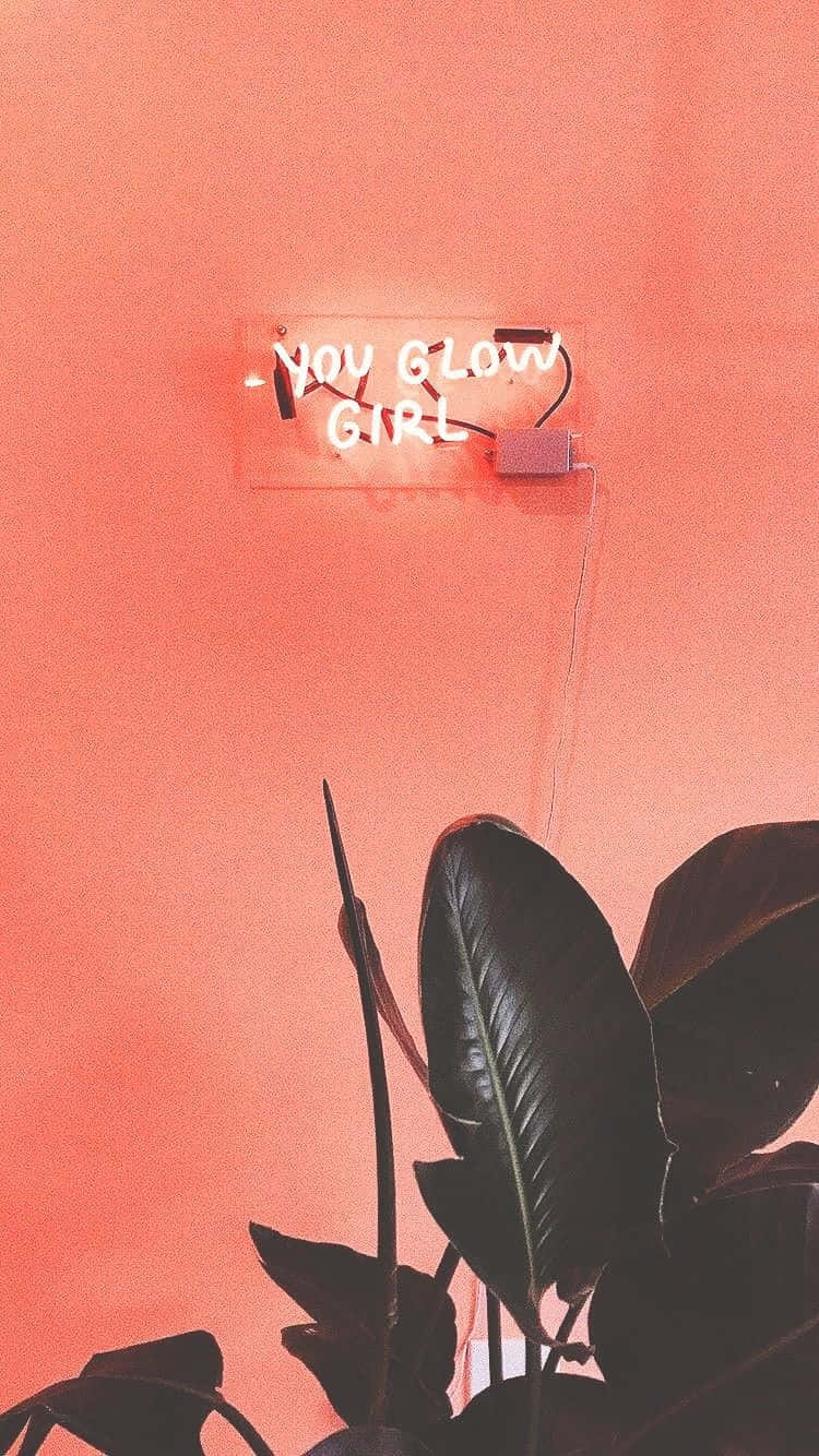 Coral_ Glow_ Neon_ Sign_ Plant, you glow girl, coral pink wall, HD Phone Wallpaper