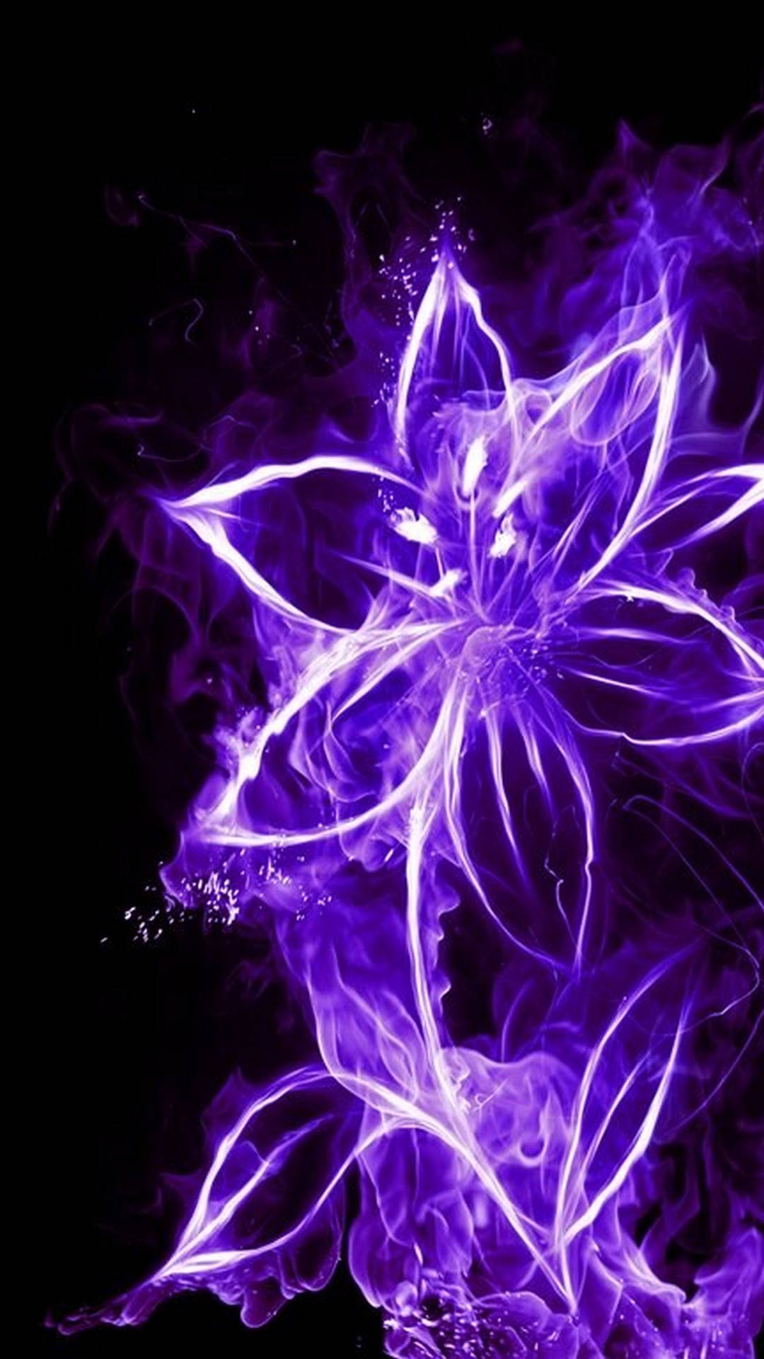 Neon Purple iPhone, glowing purple electric flower, radiant white veins, Full HD Phone Wallpaper
