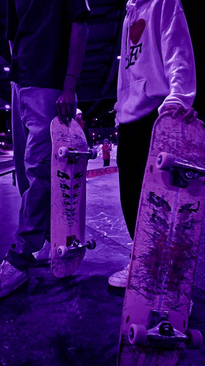 Neon Purple iPhone, skateboarders, indoor skatepark, SD Phone Wallpaper