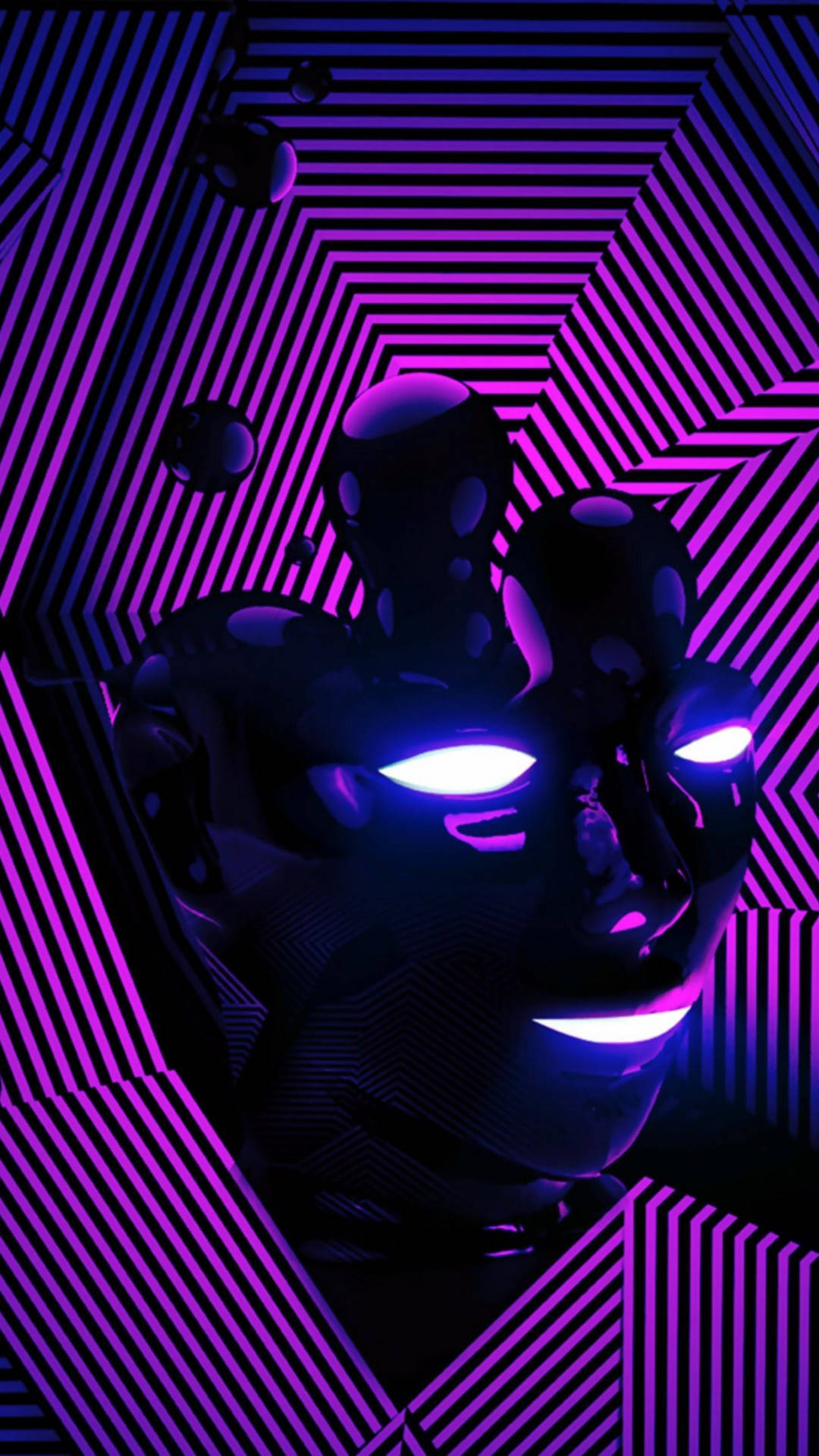 Neon Purple iPhone, 3D Face, glowing purple, Full HD Phone Wallpaper