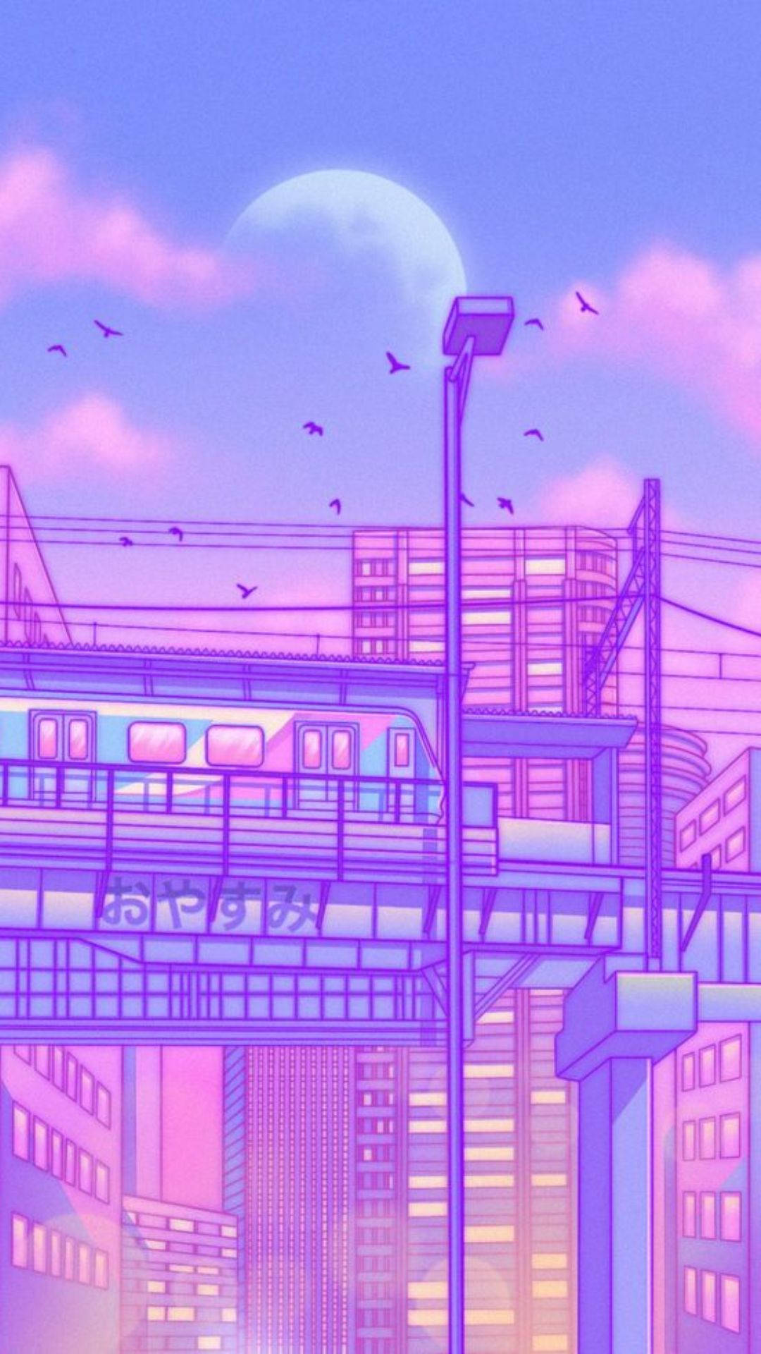 Neon Purple iPhone, anime-style, dusk, Full HD Phone Wallpaper