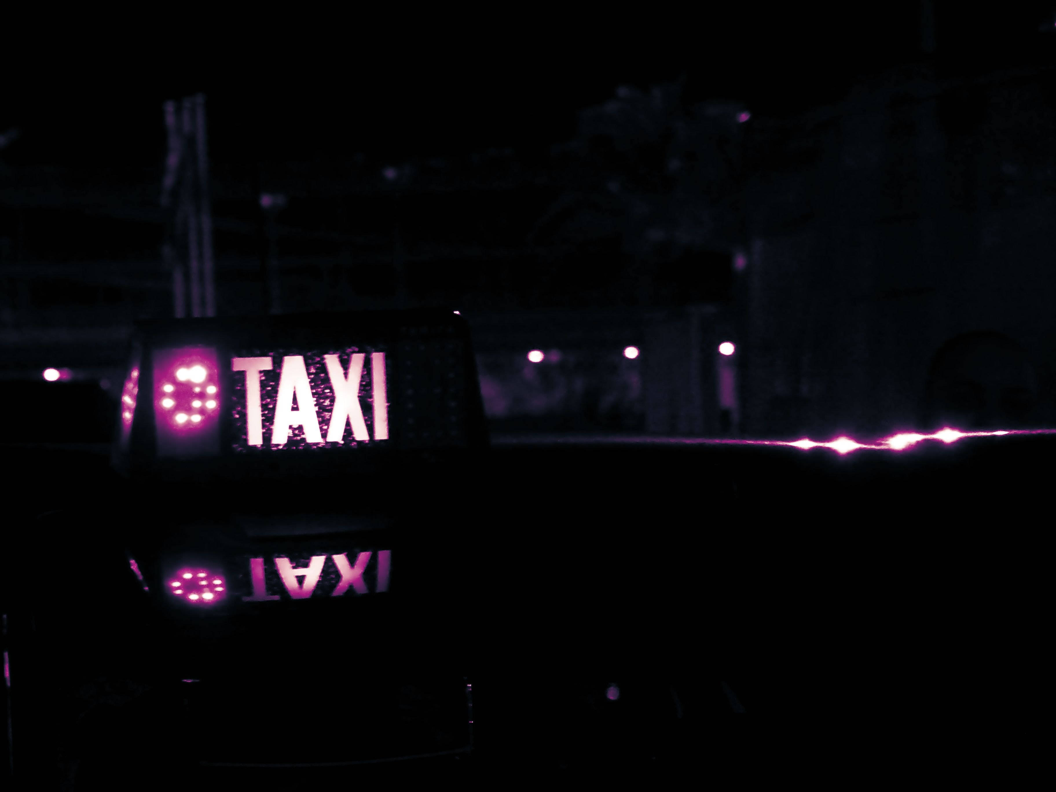 Neon Purple iPhone, taxi, glowing pink taxi sign, 2K Desktop Wallpaper