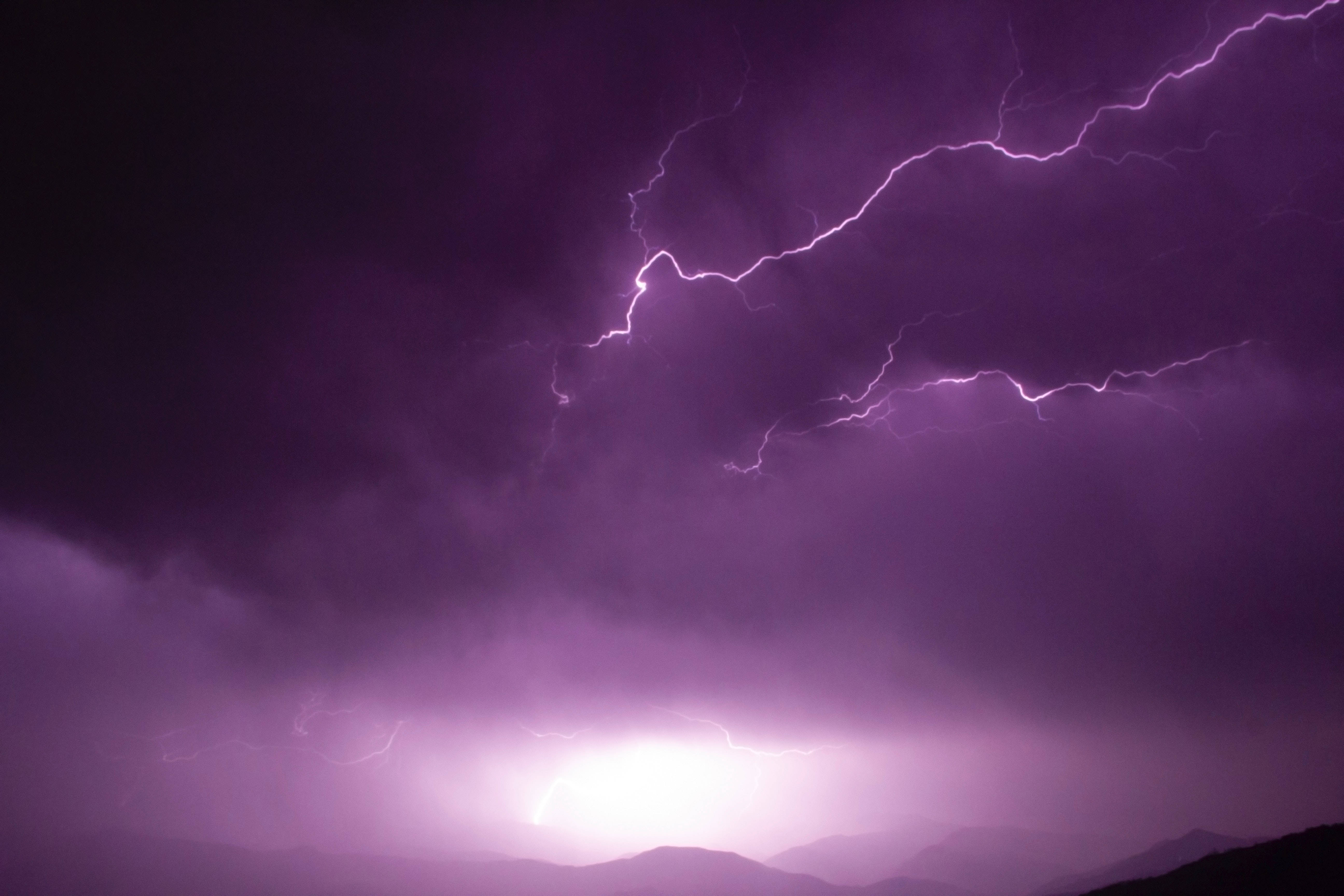 Neon Purple iPhone, sky lightning, stormy sky, 5K Desktop Wallpaper