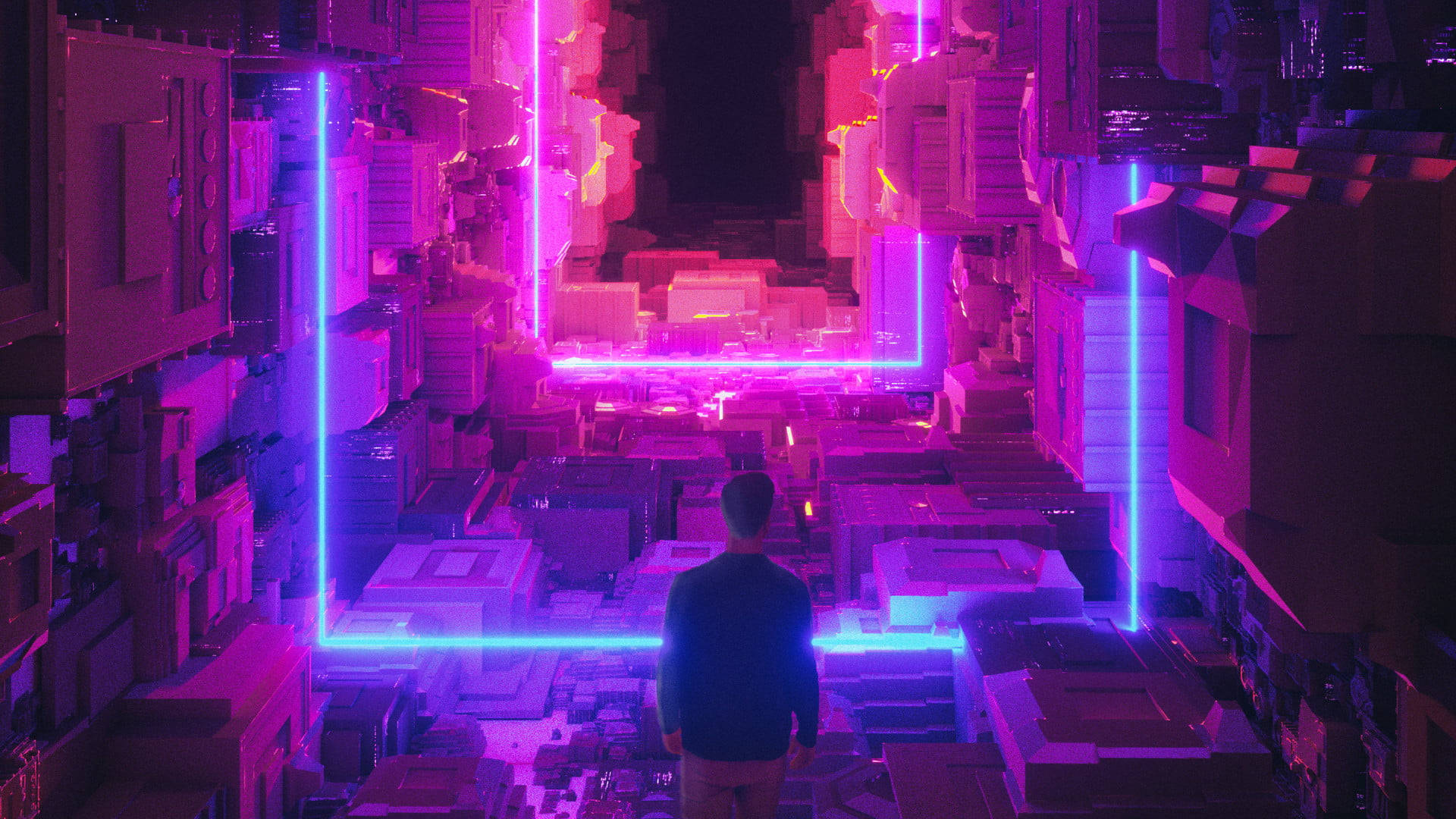 Neon Purple, three dimensional, neon-lit alleyway, Full HD Desktop Wallpaper