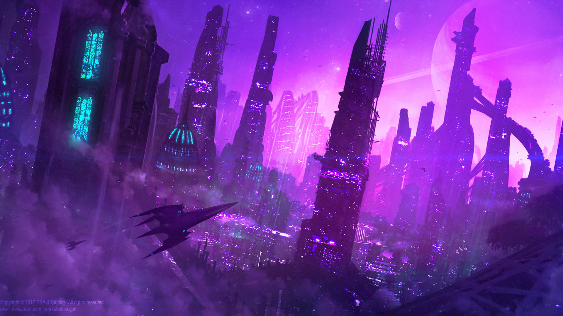 Neon Purple, futuristic cityscape, vibrant purple, Full HD Desktop Wallpaper