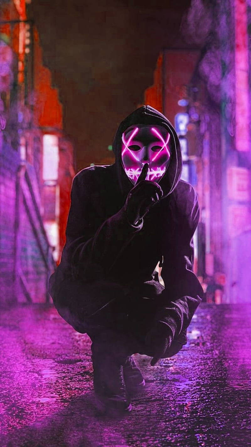Neon Mask Men, glowing pink mask, neon-drenched, HD Phone Wallpaper