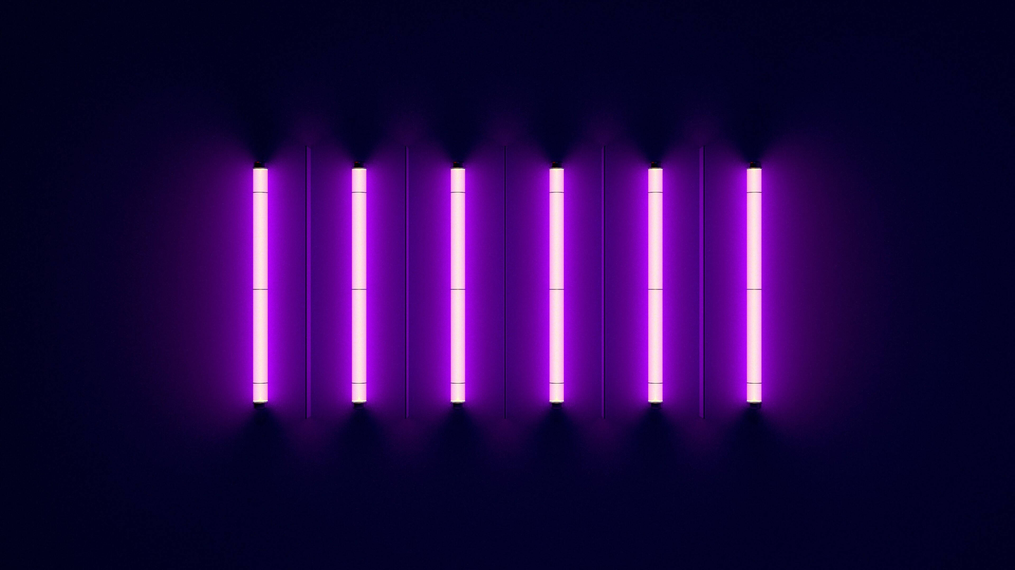 Neon Purple, glowing purple neon tubes, deep black background, 4K Desktop Wallpaper