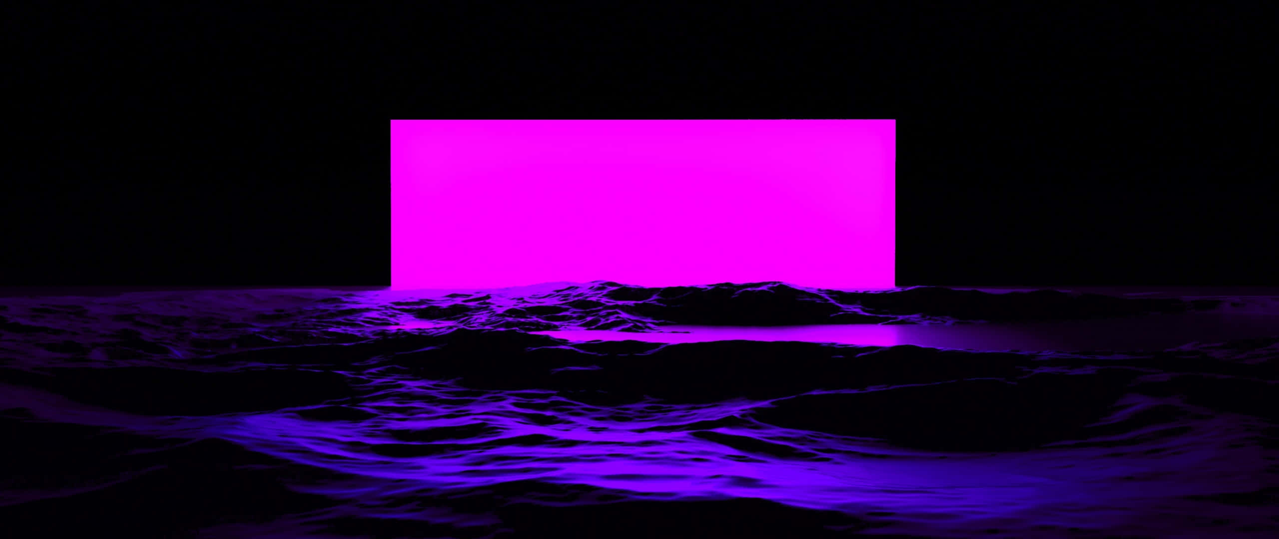 glowing magenta rectangular portal, dark purple ocean, black sky, 2K Desktop Wallpaper