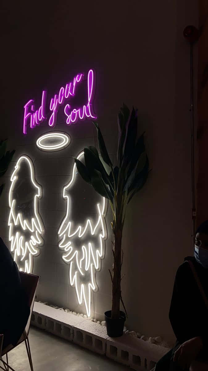 Neon Quotes, Find your soul, angel silhouettes, SD Phone Wallpaper