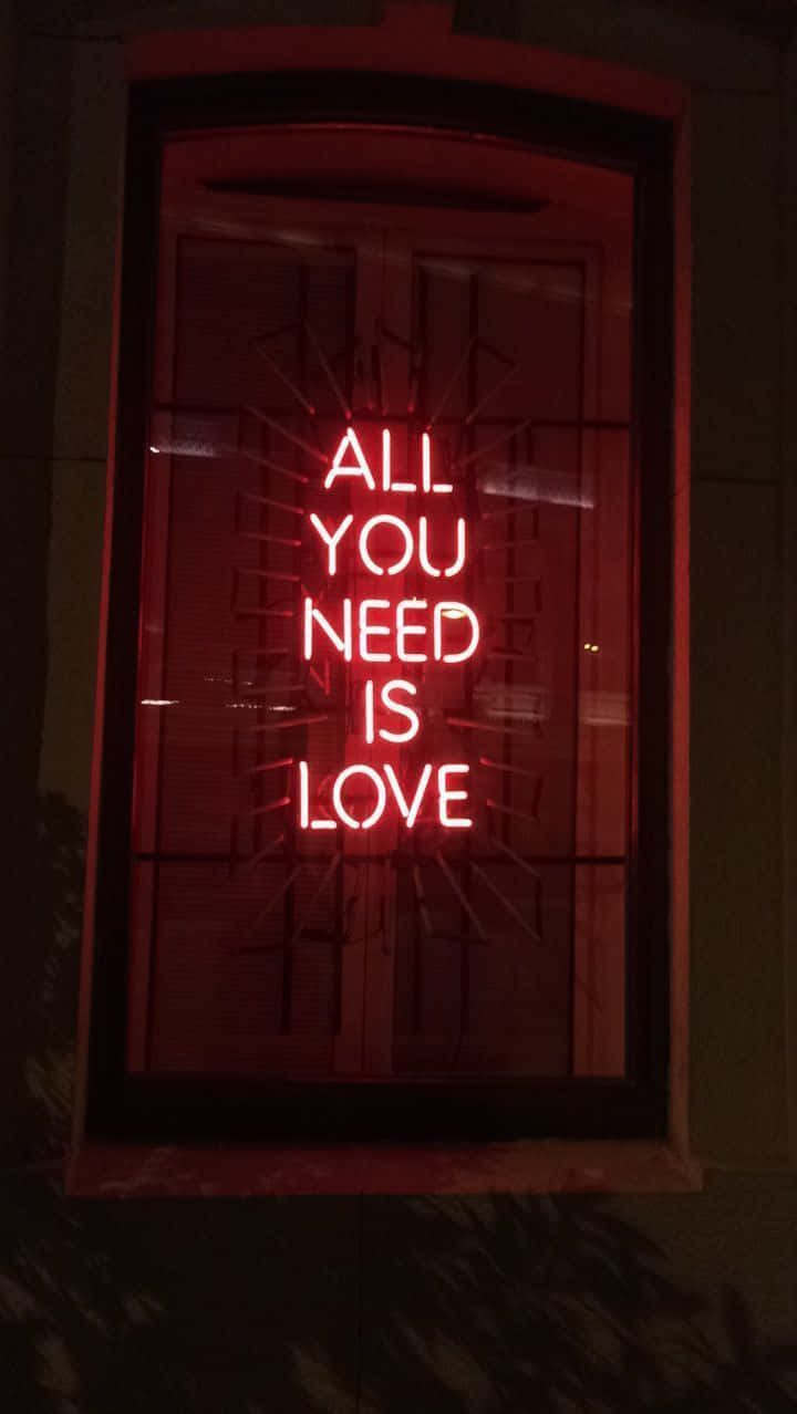 Neon Quotes, ALL YOU NEED IS LOVE, glowing red neon sign, SD Phone Wallpaper