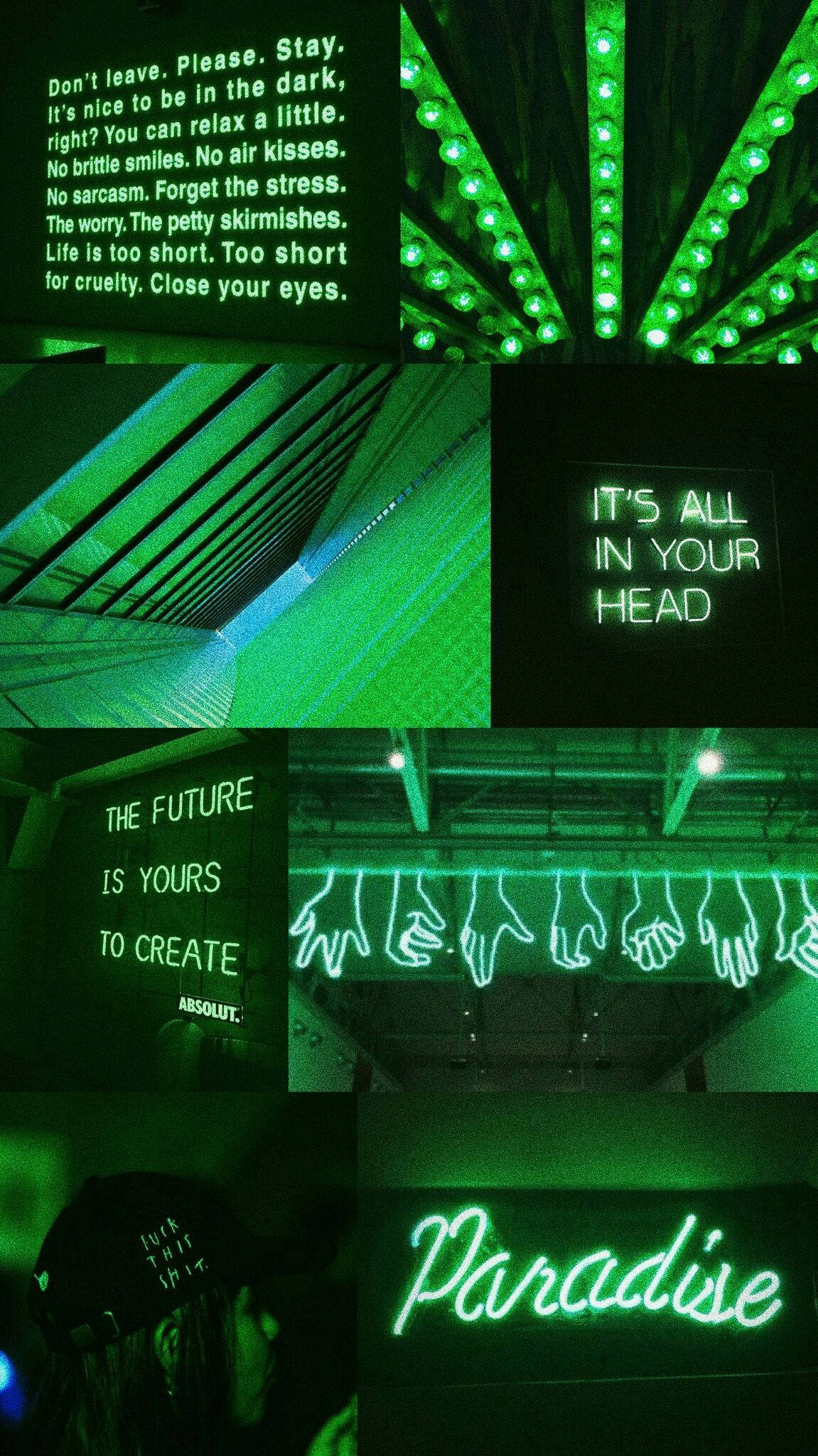 neon green, glowing hand outlines, motivational phrases, Full HD Phone Wallpaper