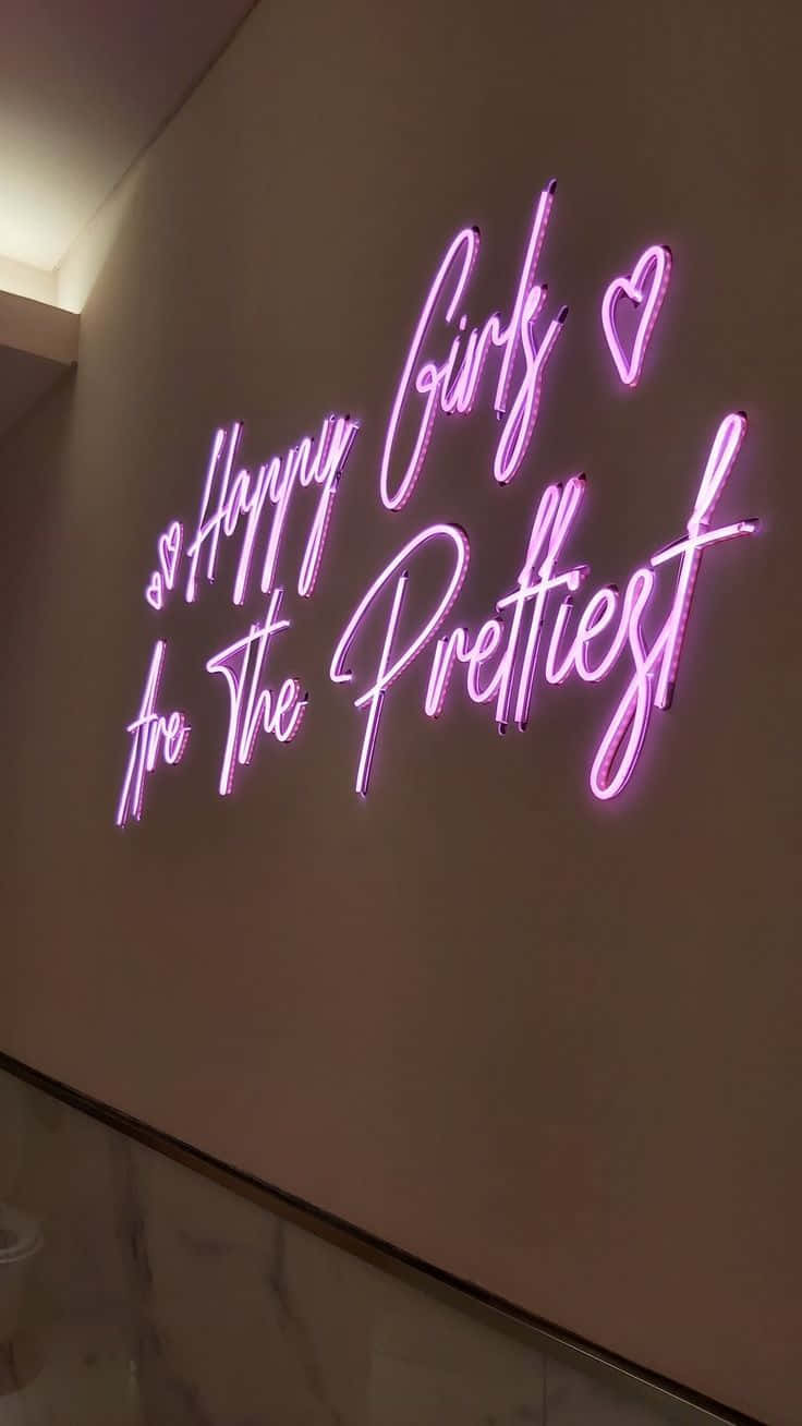 Neon Quotes, Happy Girls Are The Prettiest, glowing pink neon sign, HD Phone Wallpaper