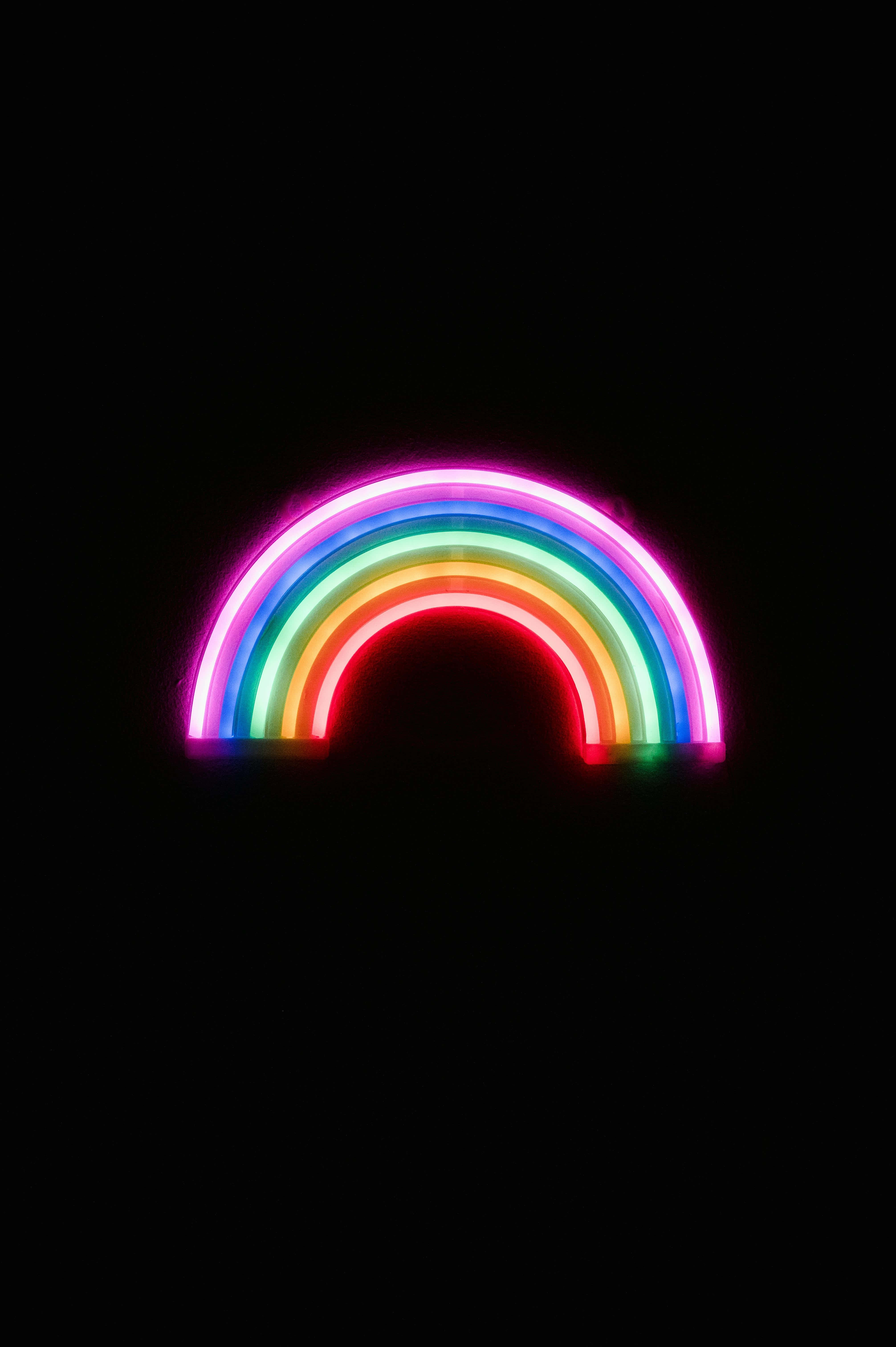 Neon Rainbow, arch, pitch black background, 5K Phone Wallpaper