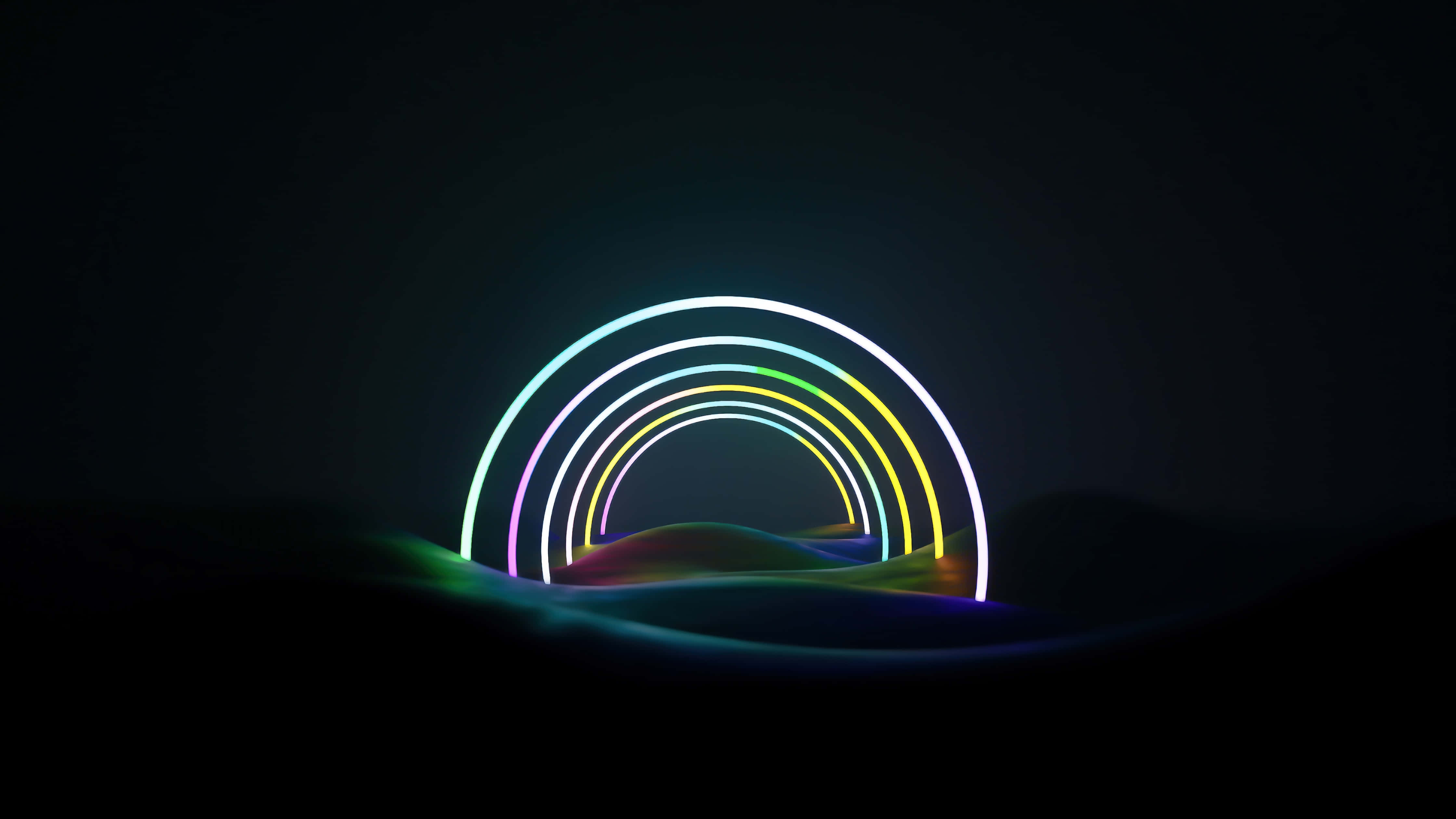 Neon Rainbow, glowing neon rainbow, undulating landscape, 4K Desktop Wallpaper