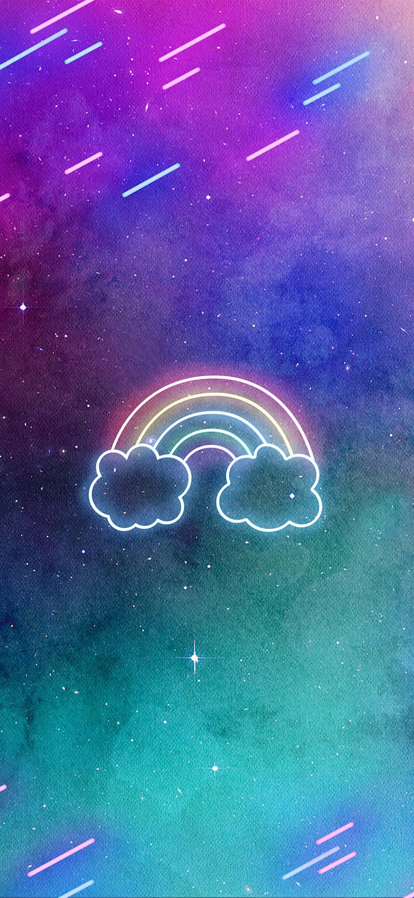 Neon Rainbow, fluffy clouds, vibrant cosmic sky, HD Phone Wallpaper