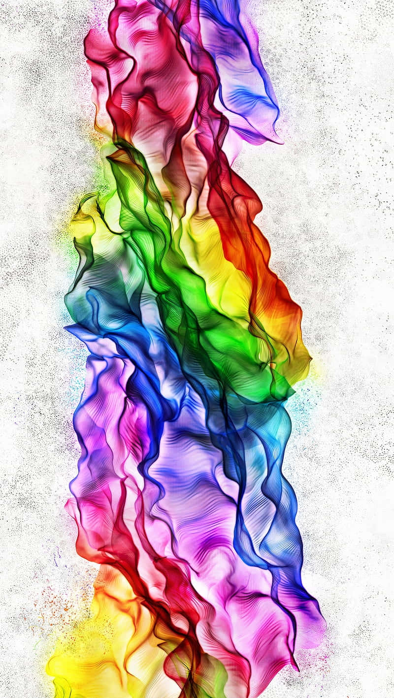 abstract neon rainbow ripple art, vibrant rainbow-colored wavy ribbons, textured white background, HD Phone Wallpaper