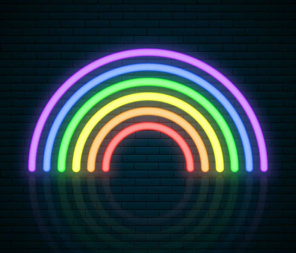 Neon Rainbow, dark brick wall, colorful reflections, SD Desktop Wallpaper