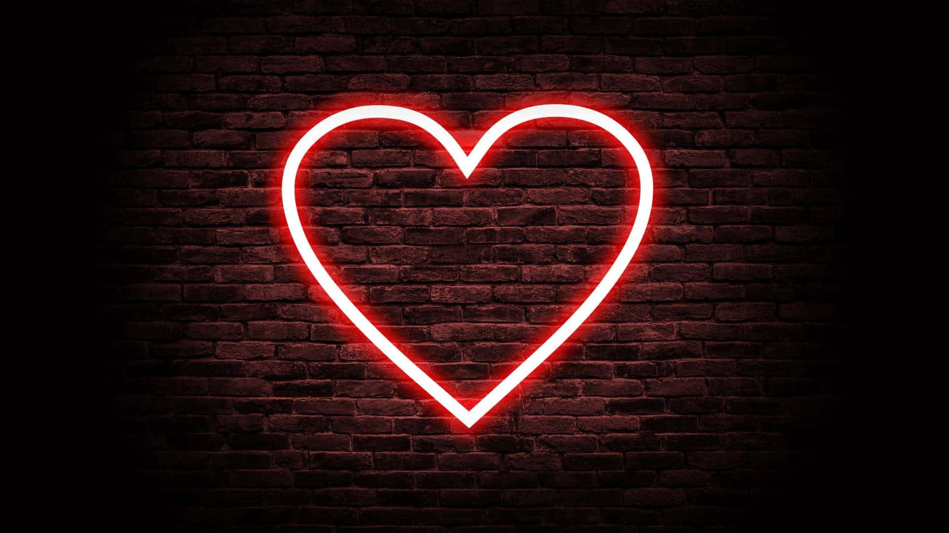 Neon Red Aesthetic, glowing red neon heart sign, dark brick wall, Full HD Desktop Wallpaper