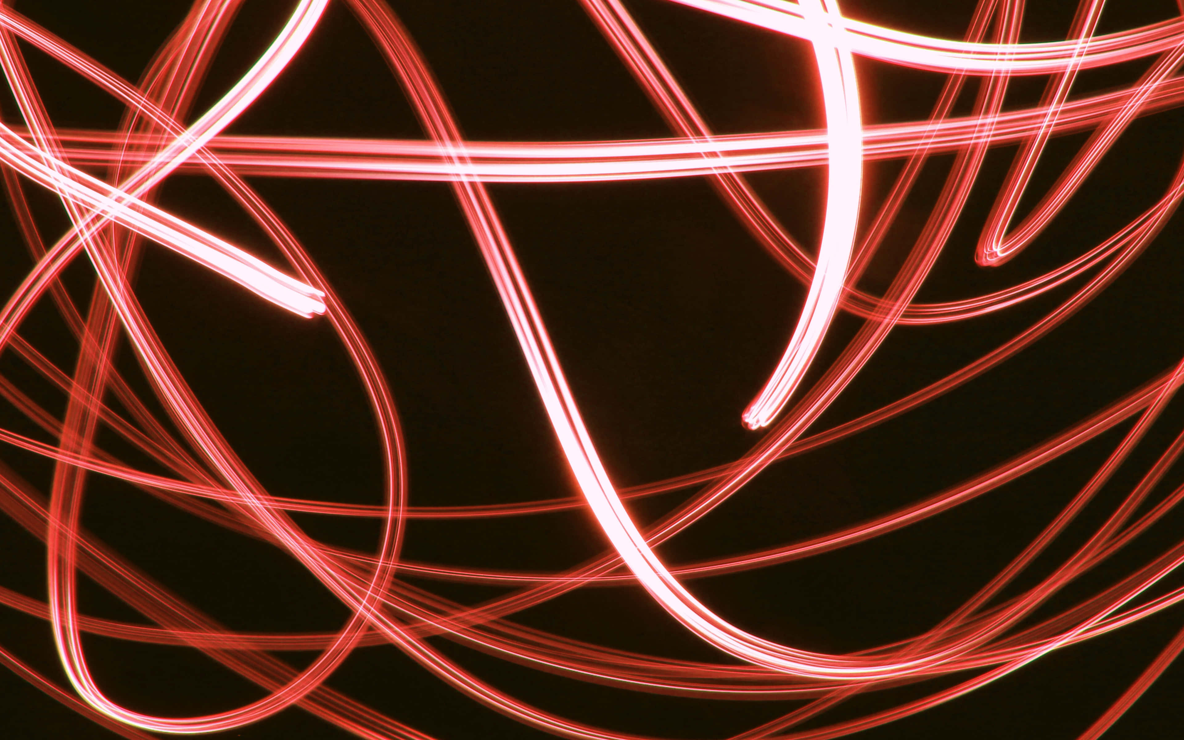neon lights, vibrant red light trails, deep black background, 4K Desktop Wallpaper
