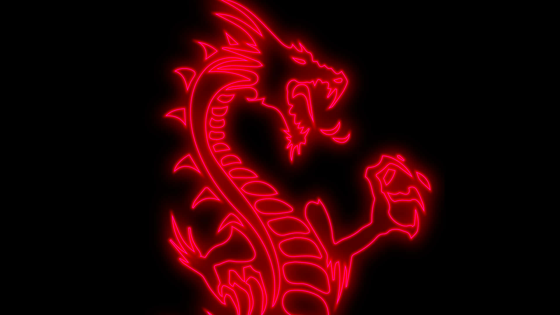 red neon, dragon silhouette, sharp spikes, Full HD Desktop Wallpaper