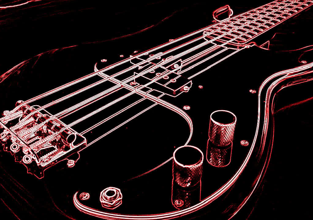 electric guitar, glowing red neon, black background, SD Desktop Wallpaper