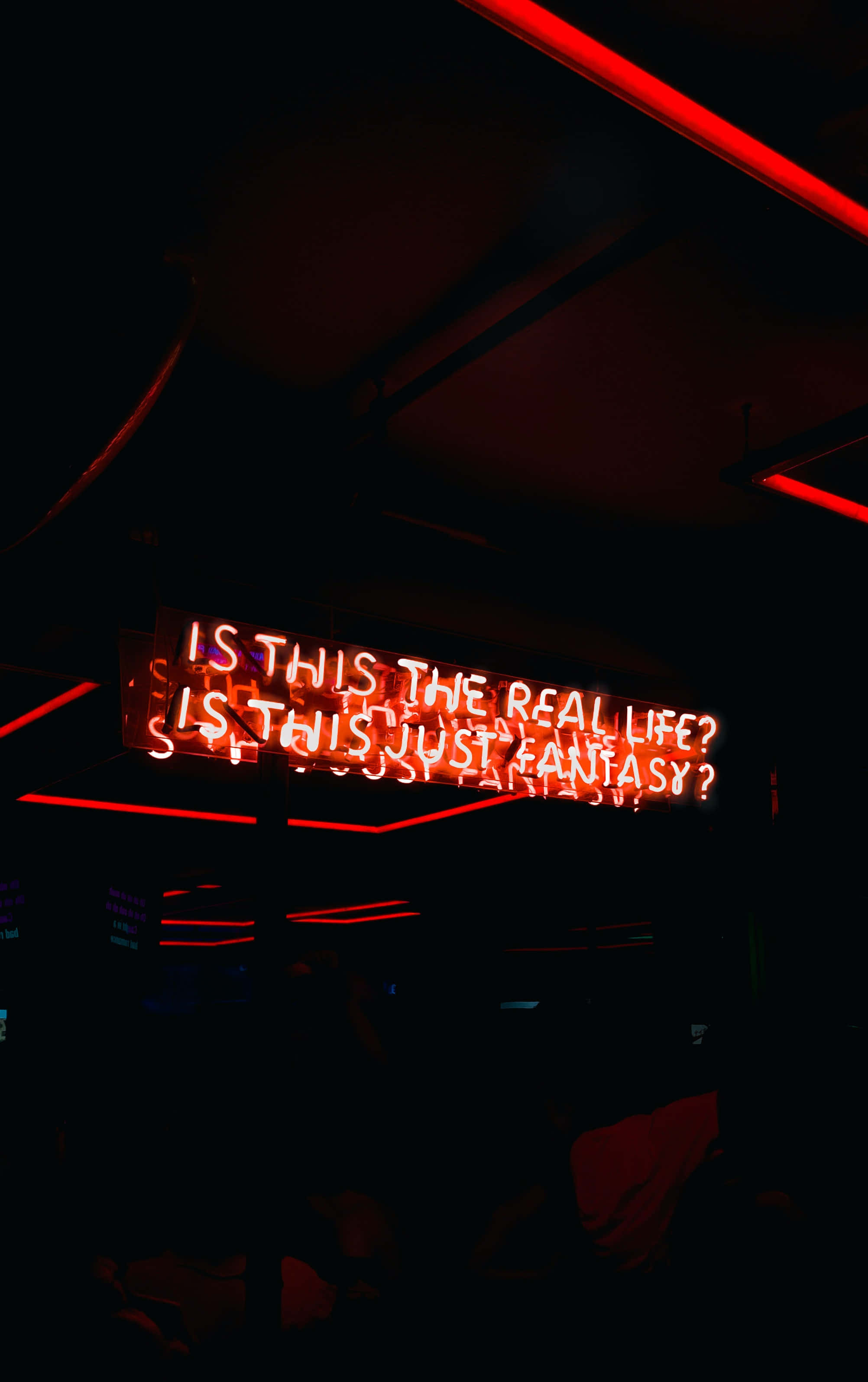neon red aesthetic, glowing red neon sign, dark room, 2K Phone Wallpaper